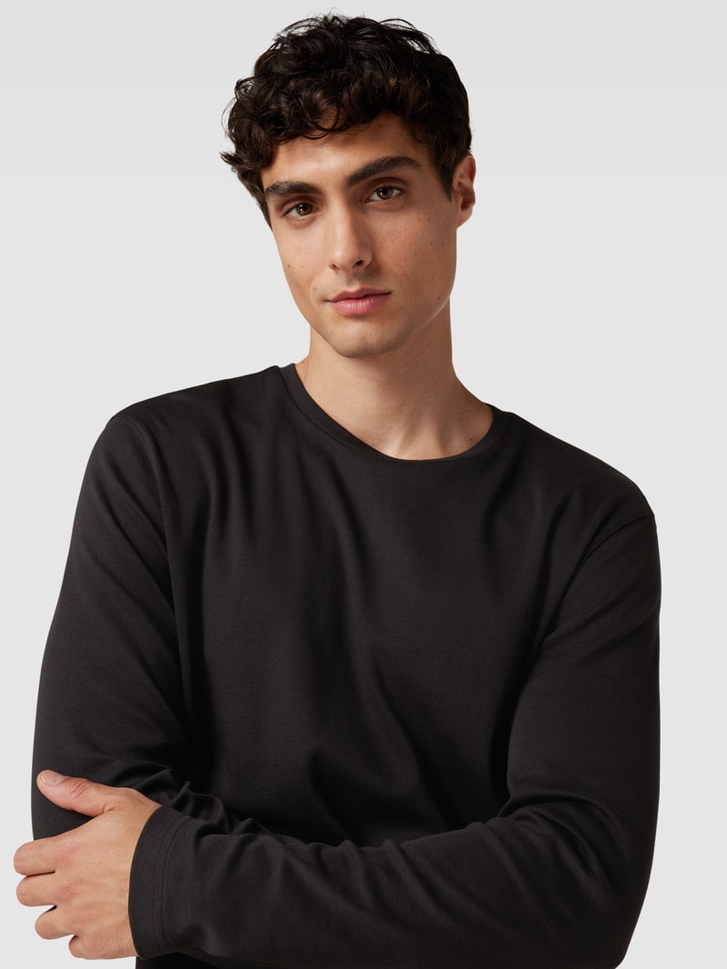 Longsleeve mit geripptem Rundhalsausschnitt in schwarz