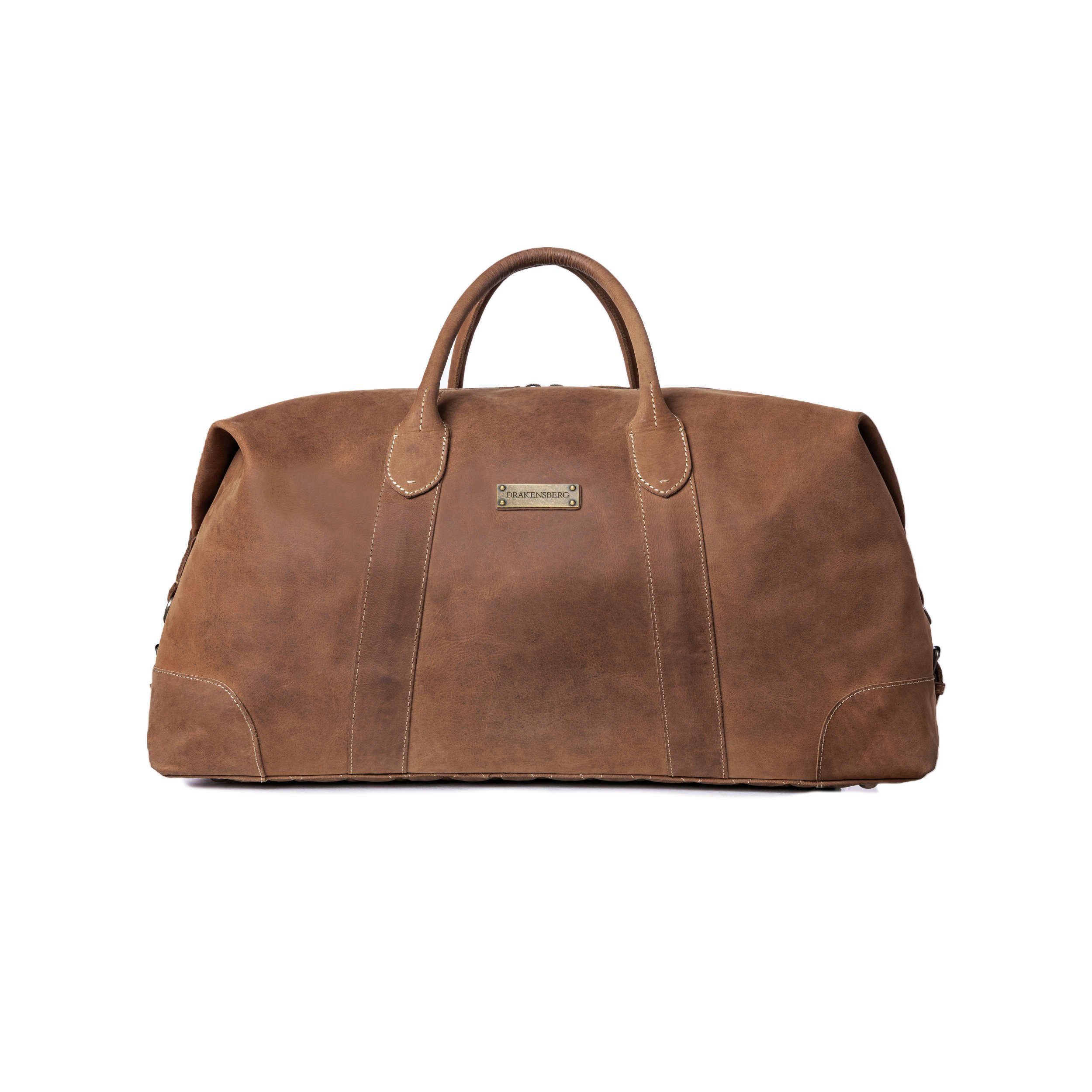 DRAKENSBERG Reisetasche Weekender David & Kulturbeutel Ben Havanna-Braun, handgemacht aus hochwertigen Büffelleder, für Damen und Herren