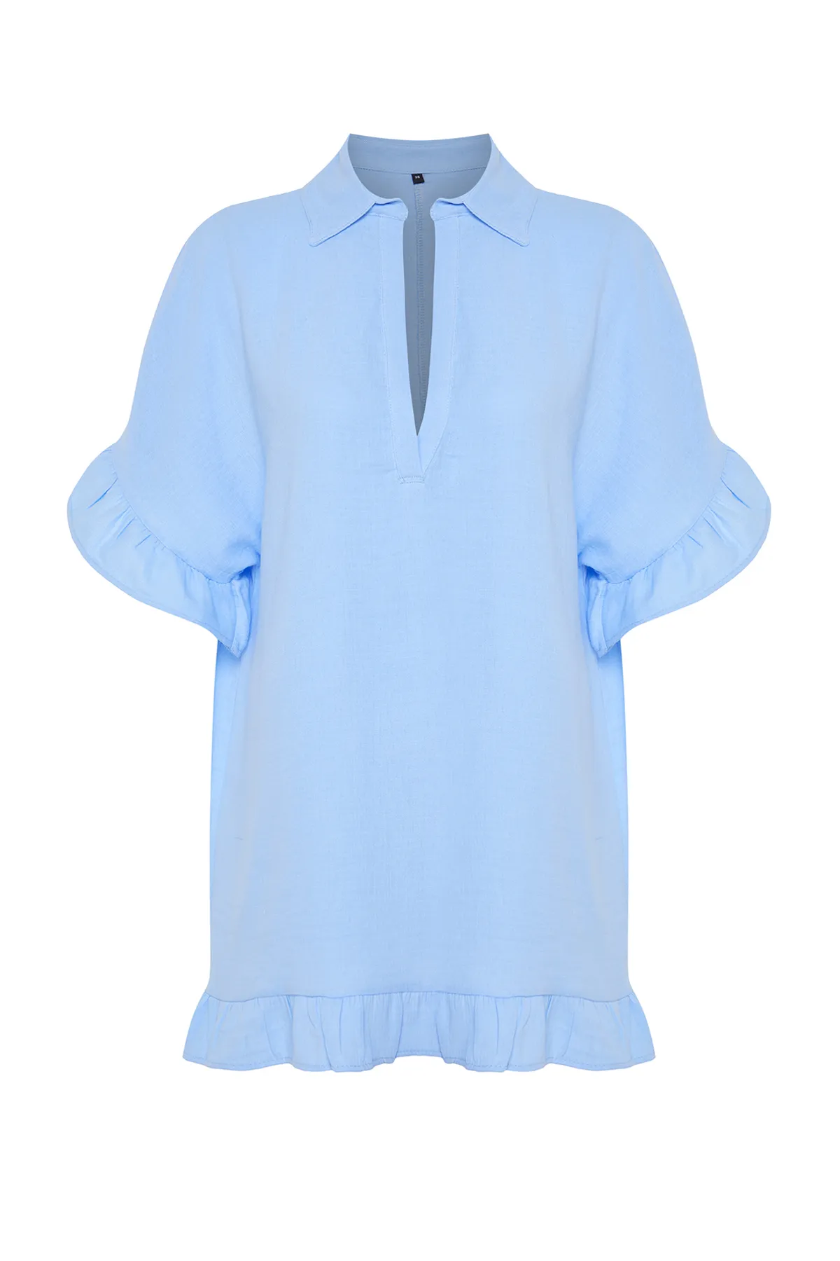 Trendyol Collection  Blaues Mini-Strandkleid mit gewebten Rüschen TBESS24EL00115