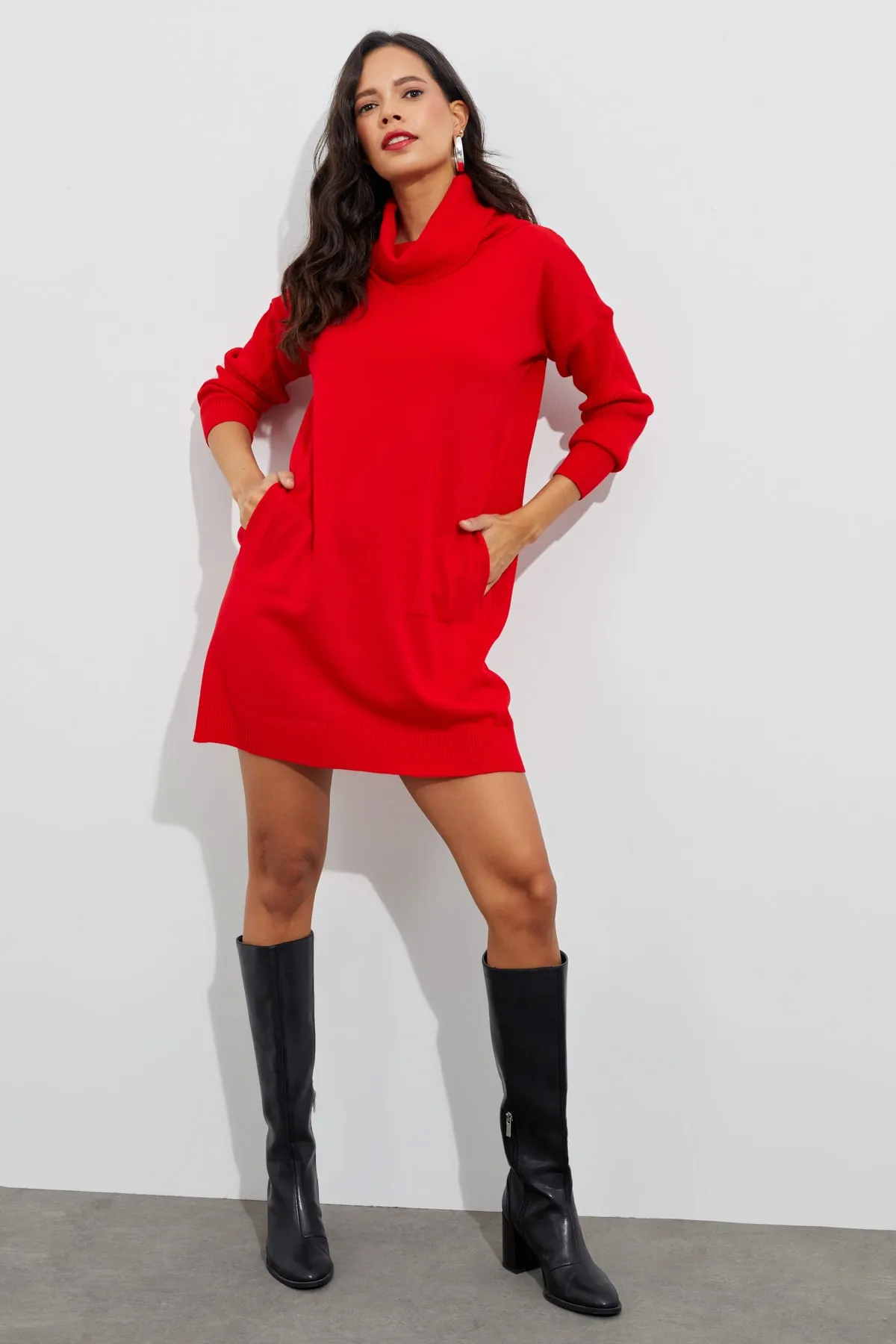 Cool & Sexy  Rotes Strick-Minikleid mit Rüschenkragen für Damen YV73