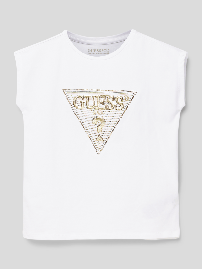 T-Shirt mit Paillettenbesatz in weiß