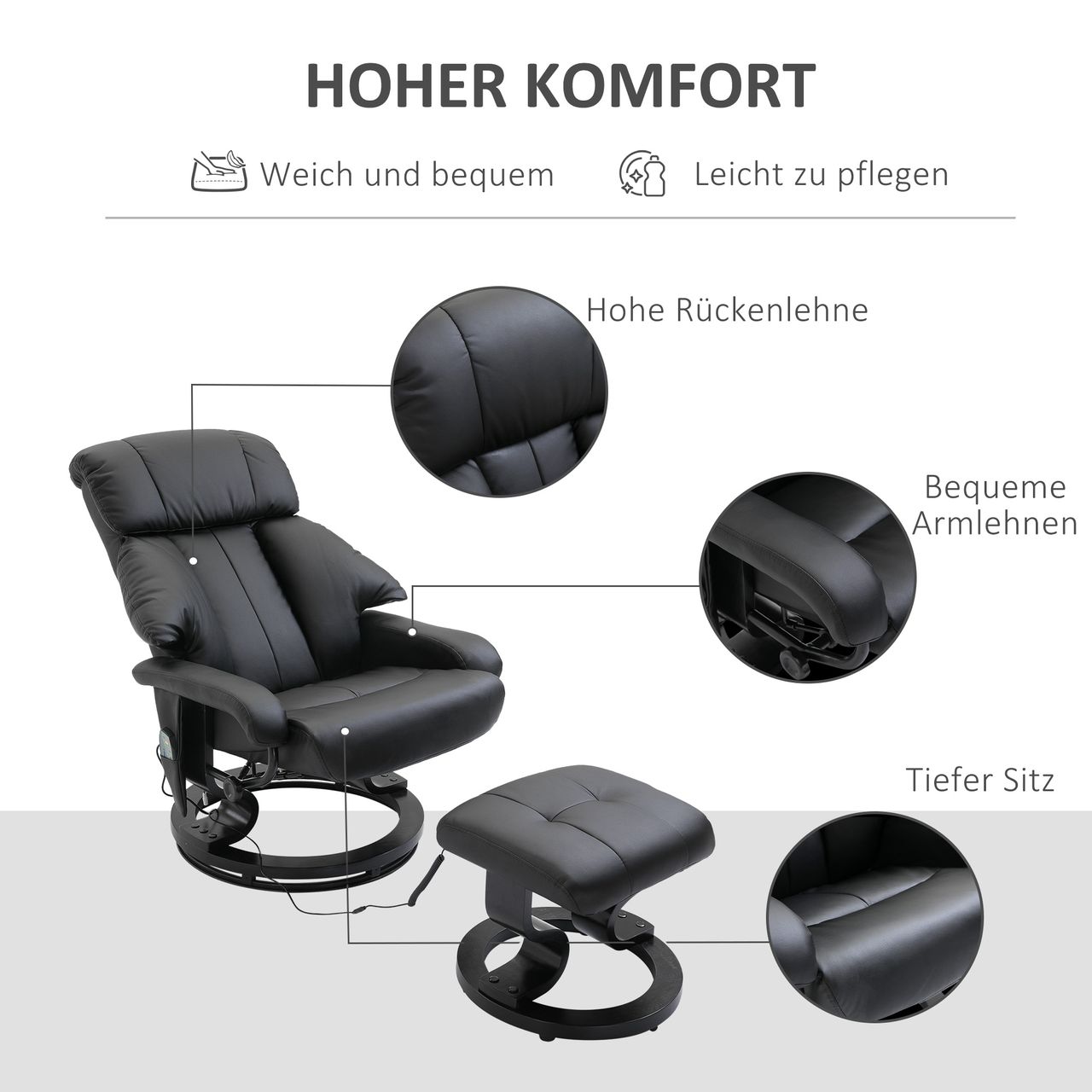 HOMCOM Massagesessel mit Fußhocker, Relaxsessel, Elektrischer Fernsehsessel