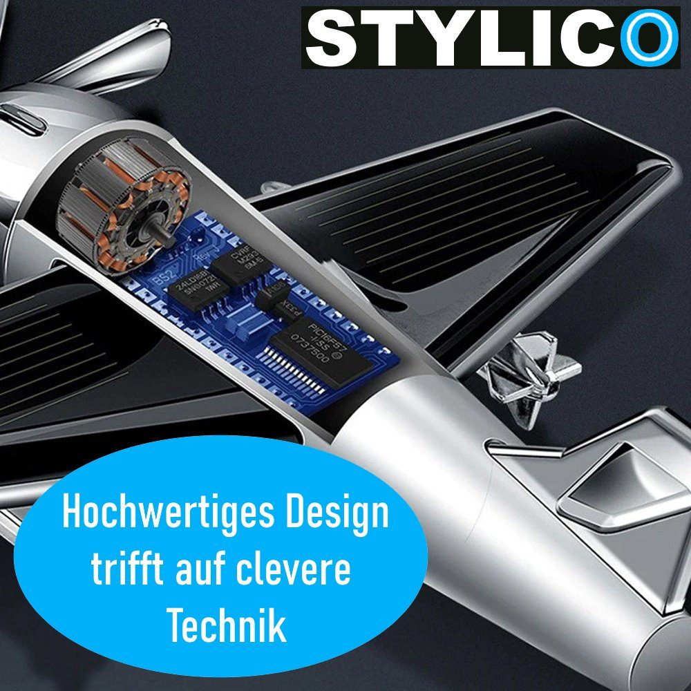 MAVURA Raumduft STYLICO Solar Auto Lufterfrischer Flugzeug Diffuser + ätherischer Öle, Parfüm Mini Solar Flugzeug selbstklebend