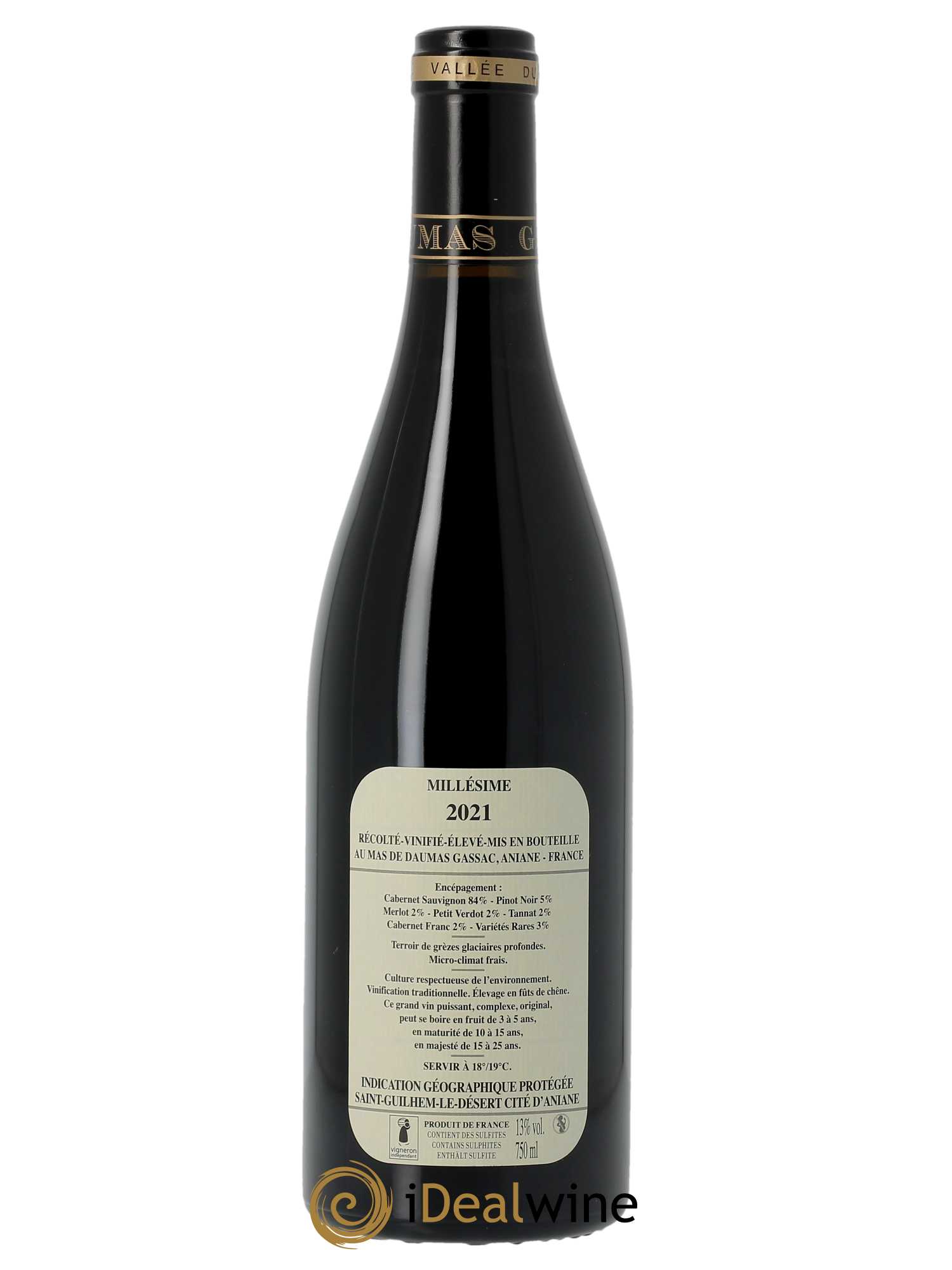 IGP St Guilhem-le-Désert - Cité d'Aniane Mas Daumas Gassac Famille Guibert de La Vaissière  2021 - Lot de 1 Bouteille