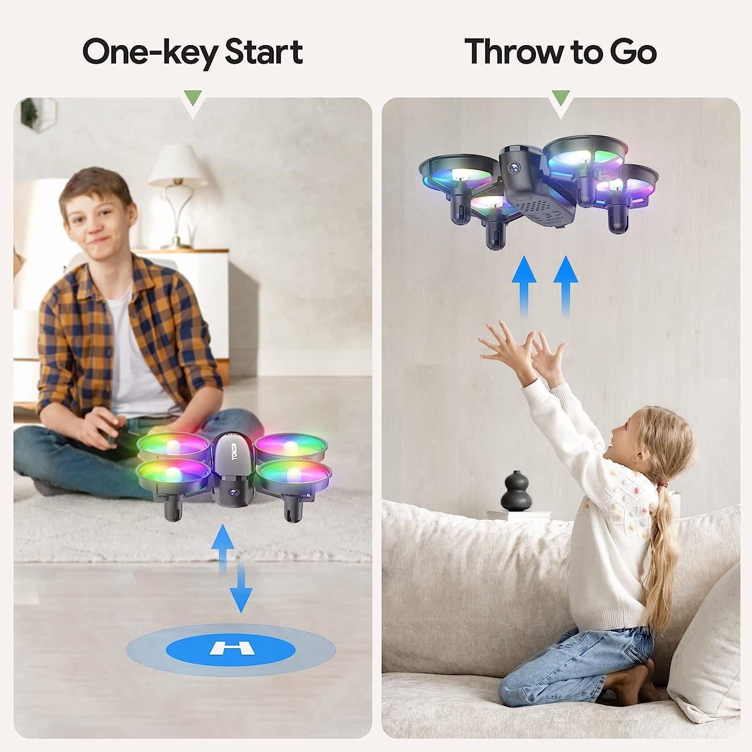 Tomzon mini Drohne mit Kamera für Kinder und Anfänger RC Quadrocopter Drohne (1080P, mit LED Licht, Helikopter ferngesteuert, indoor 360° Propellerschutz)