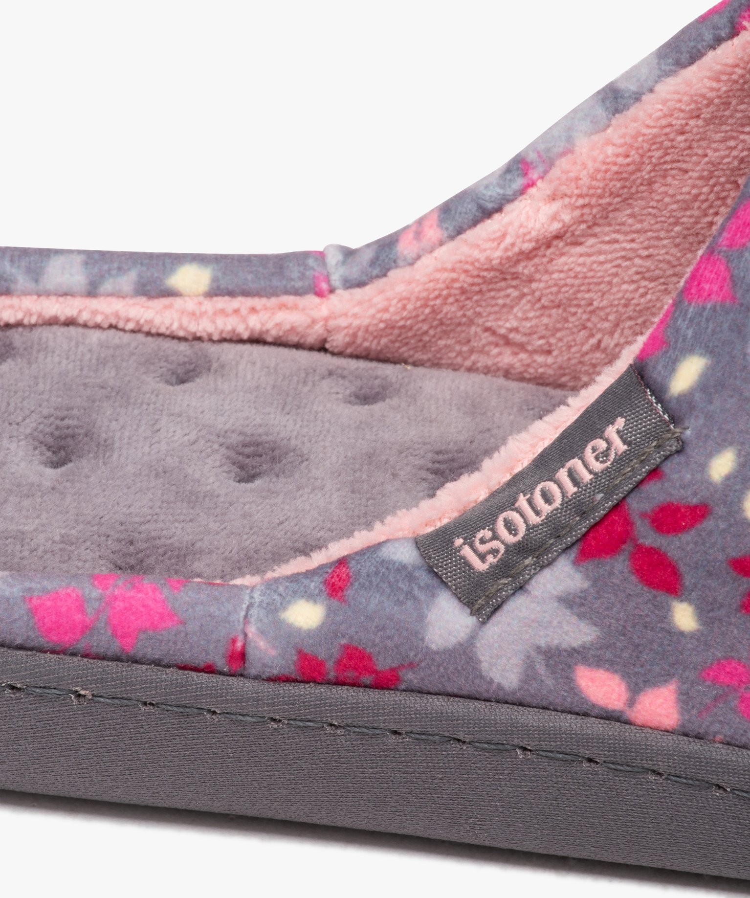 Chaussons femme mules en velours avec motifs - Isotoner gris | GEMO