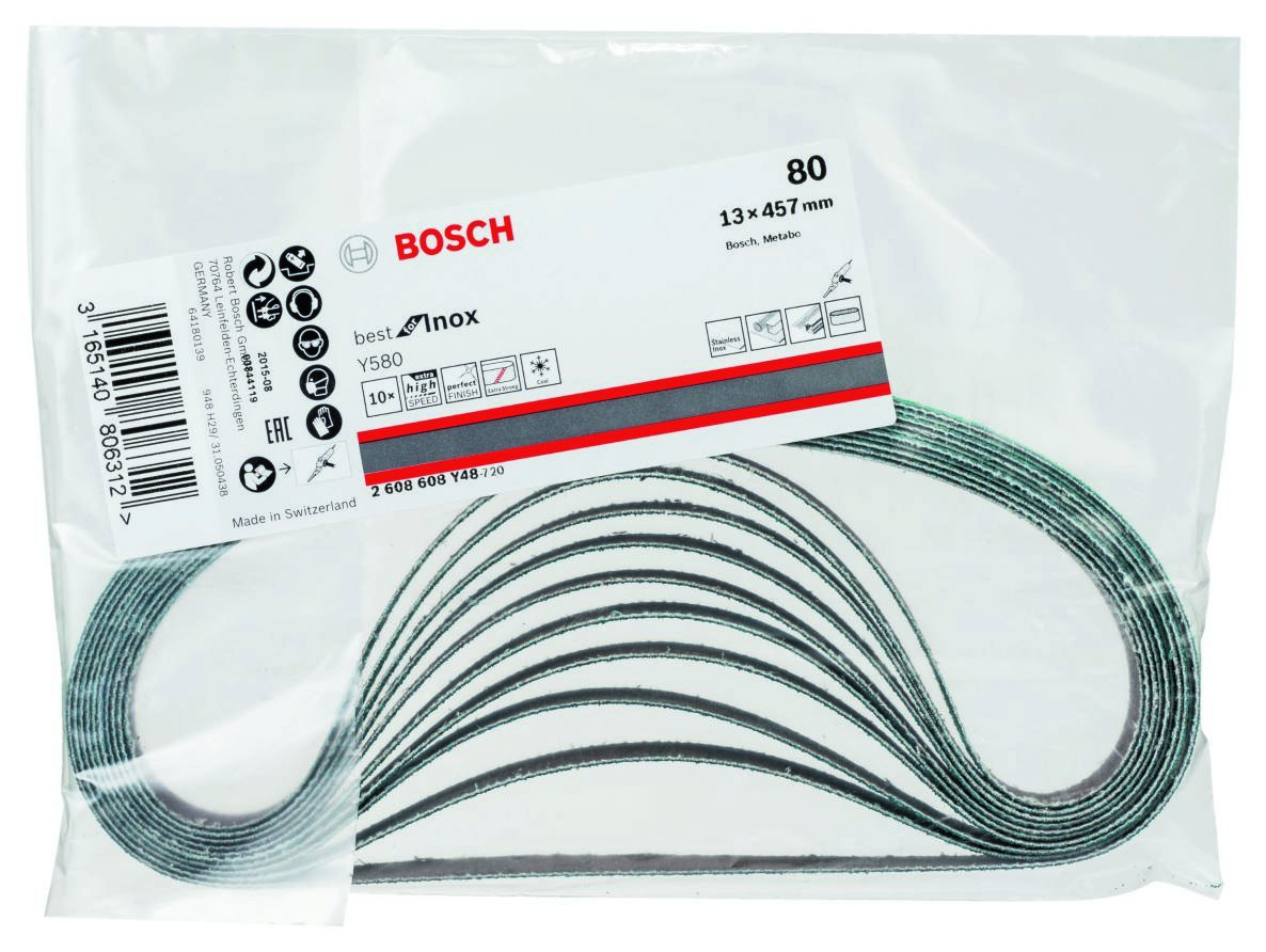 Bosch Blue Zubehör 2608608Y48 Schleifpapier Y580 K80 10 Bänder 13x457mm Edelstahl