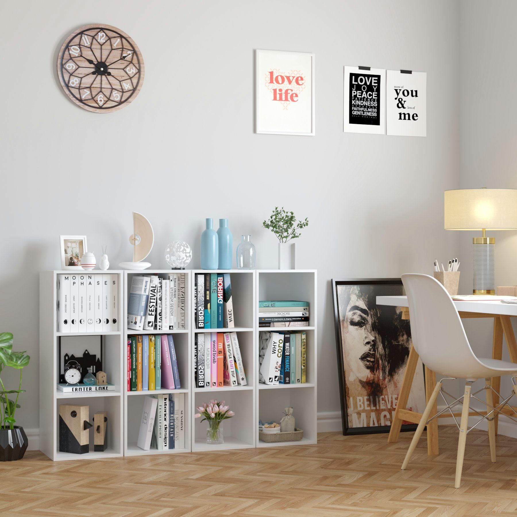 Homfa Bücherregal, Standregal mit 3 Fächern, Würfelregal, Holzregal, Landhaus Regal