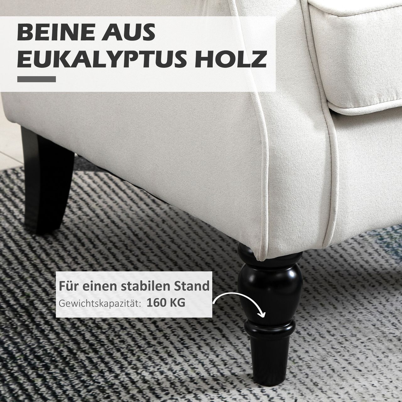 HOMCOM Einzelsessel mit Tufting Relaxsessel Einzelstuhl Holzfüße Polyester Creme