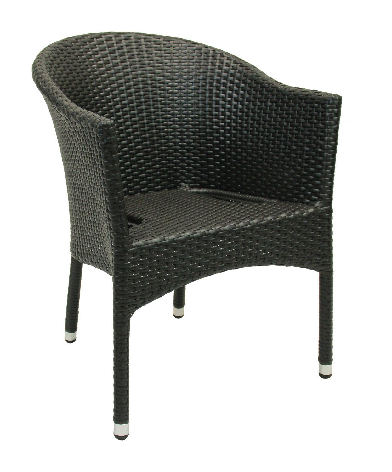 Konway Stapelstuhl LUGANO (4 St), 4x KONWAY® LUGANO Stapelsessel Schwarz Kissen Polyrattan Sessel Stühle
