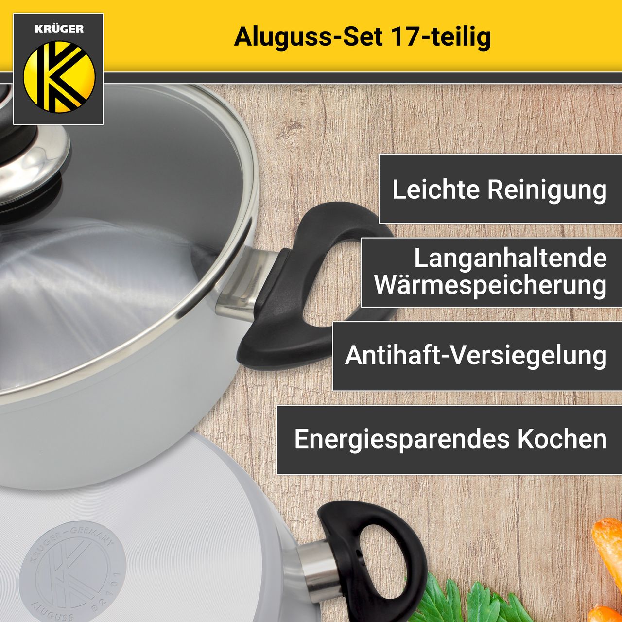 Karl Krüger Aluguss Set 17 tlg., grau
