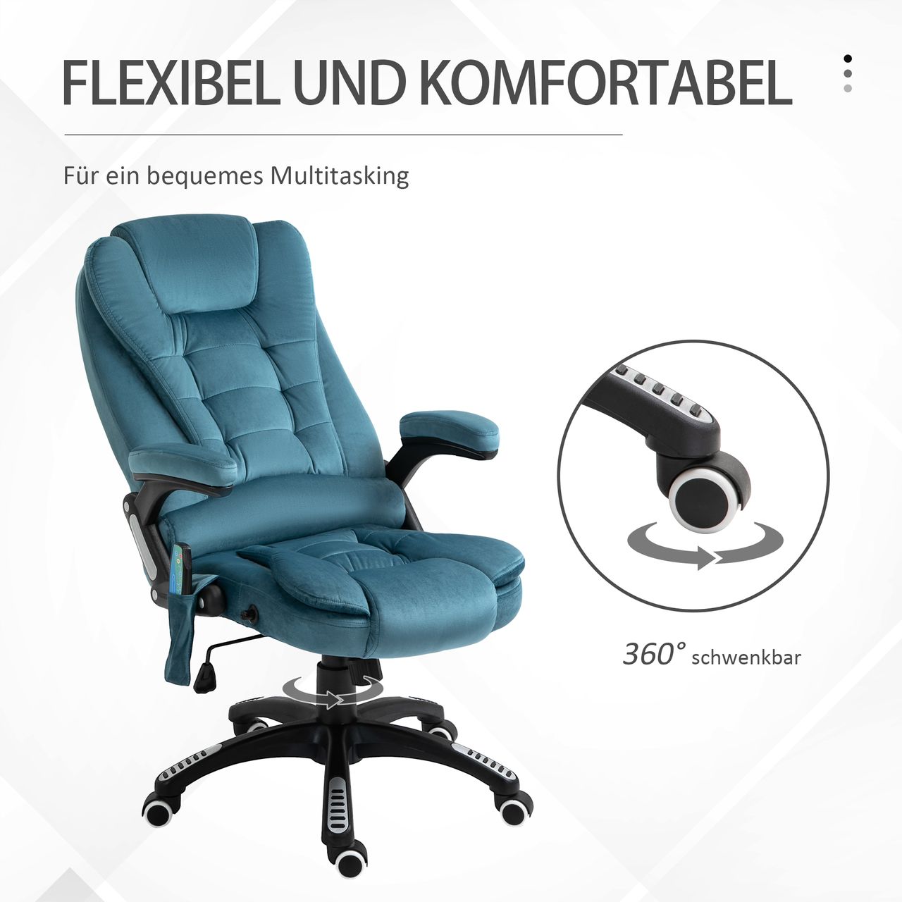 HOMCOM Vinsetto Massagesessel Chefsessel mit Massagefunktion höhenverstellbarer Drehstuhl ergonomischer Gamingstuhl Bürostuhl massage Blau 68 x 72 x 110-120 cm