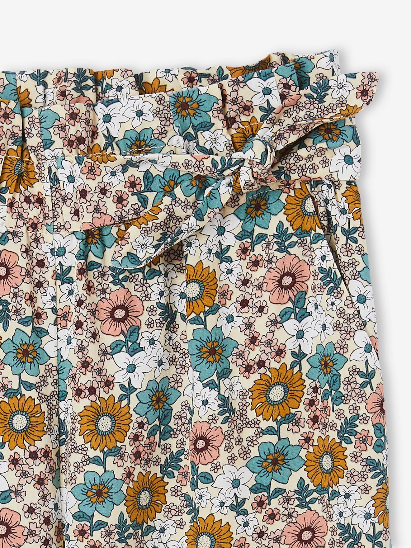 Pantalon large motifs fleurs fille moutarde