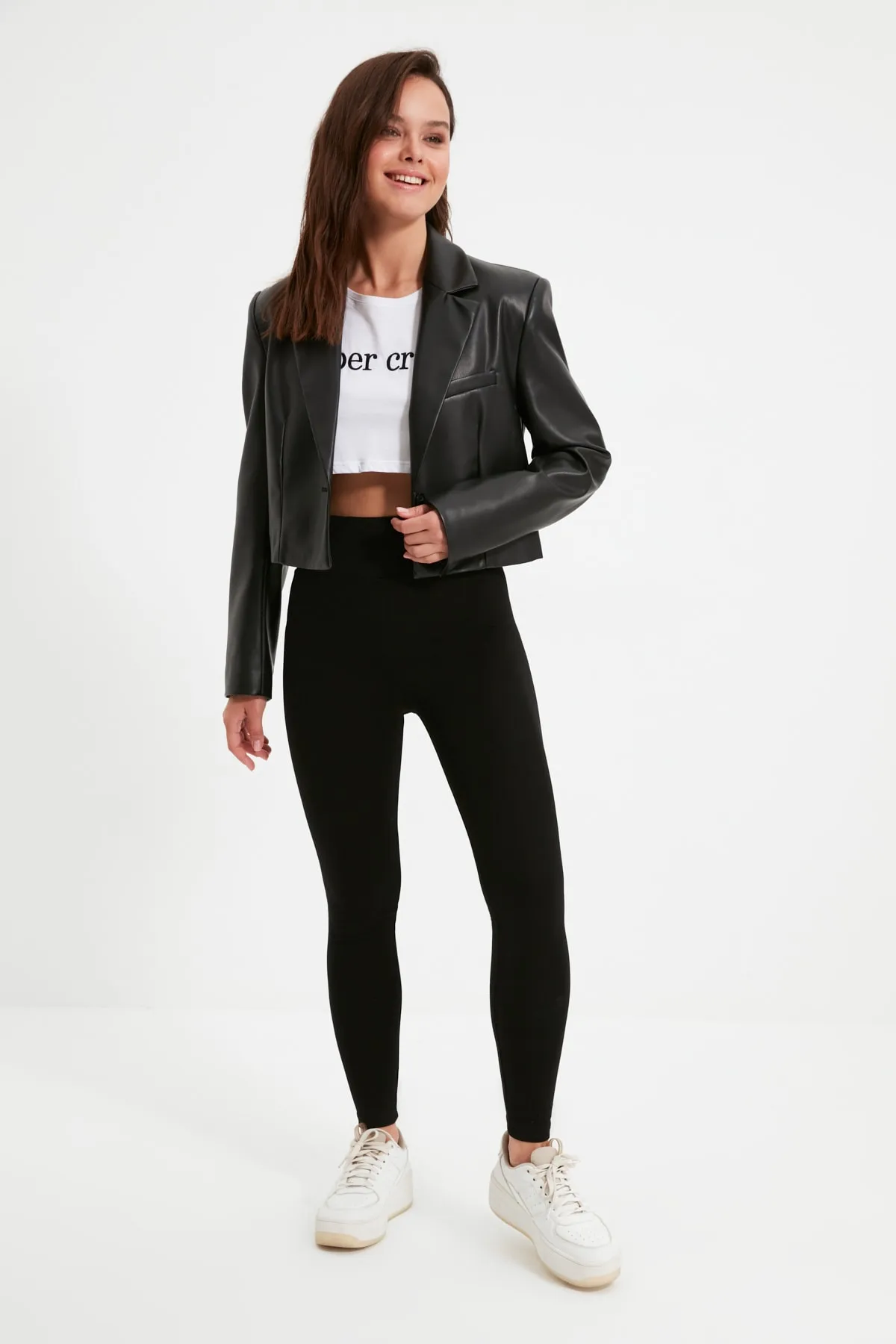 Trendyol Collection  Schwarze High Waist Basic Interlock Strickstrumpfhose mit elastischem Bund TWOAW20TA0047