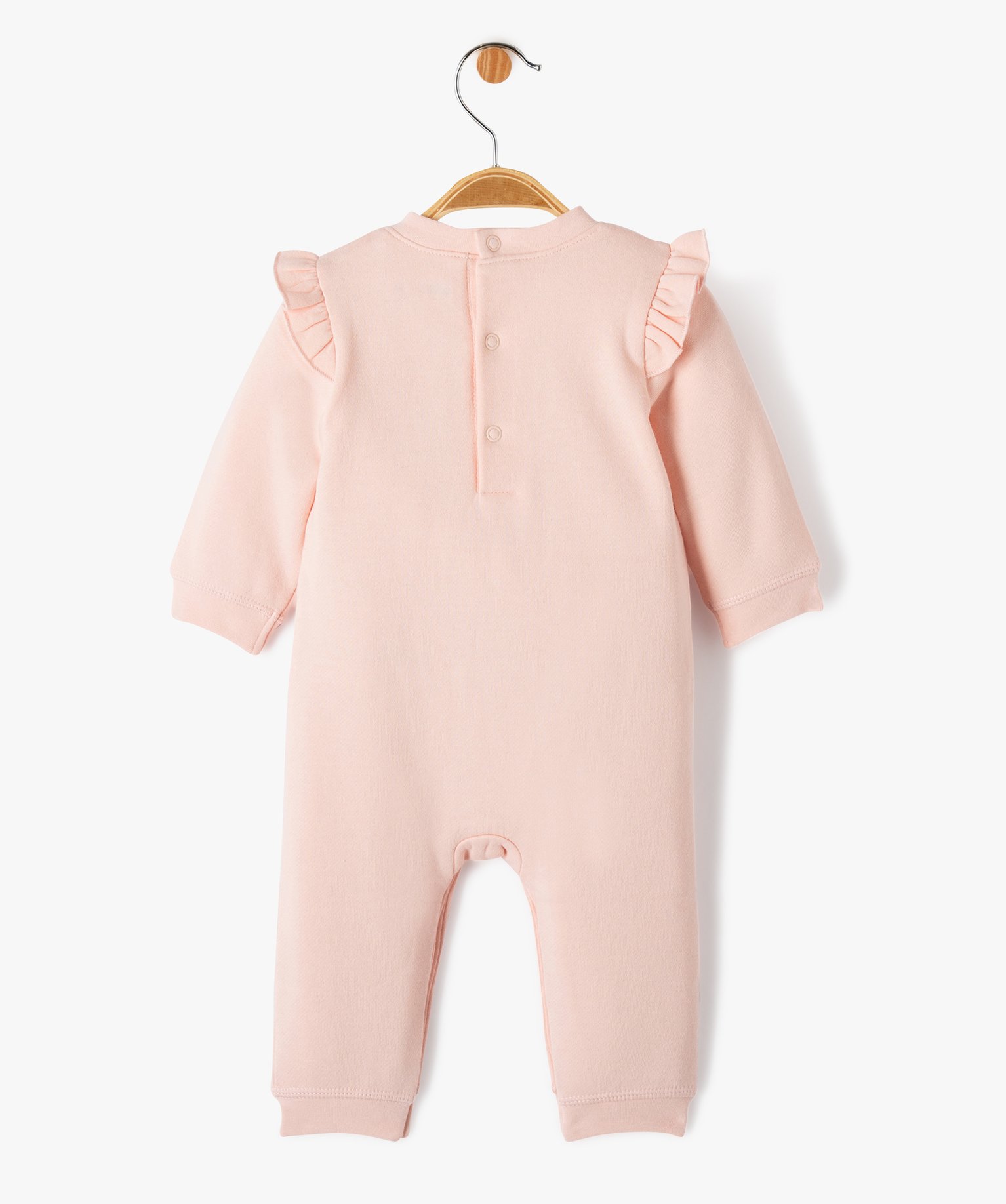 Combinaison longue imprimée en molleton bébé rose | GEMO