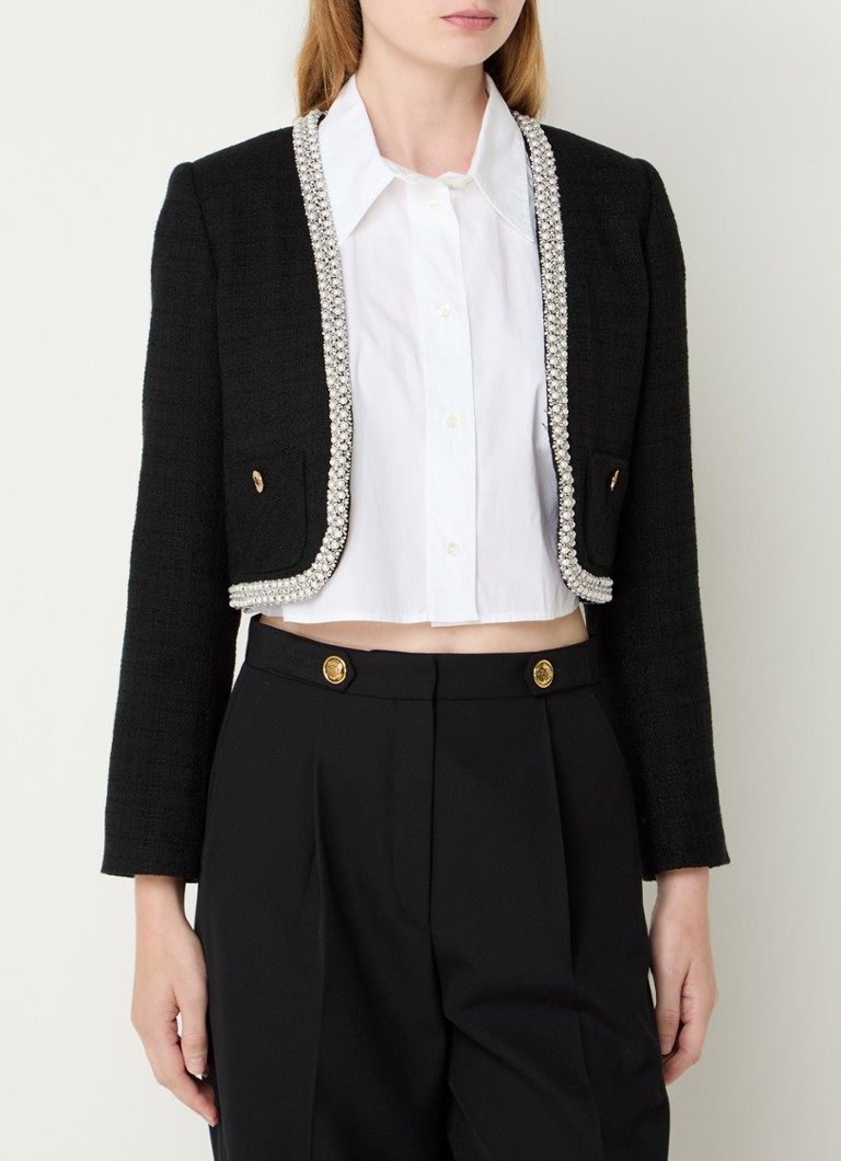 Sandro Cropped blazer with tweed look and rhinestones