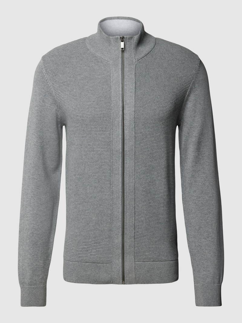 Strickjacke mit Stehkragen in mittelgrau meliert