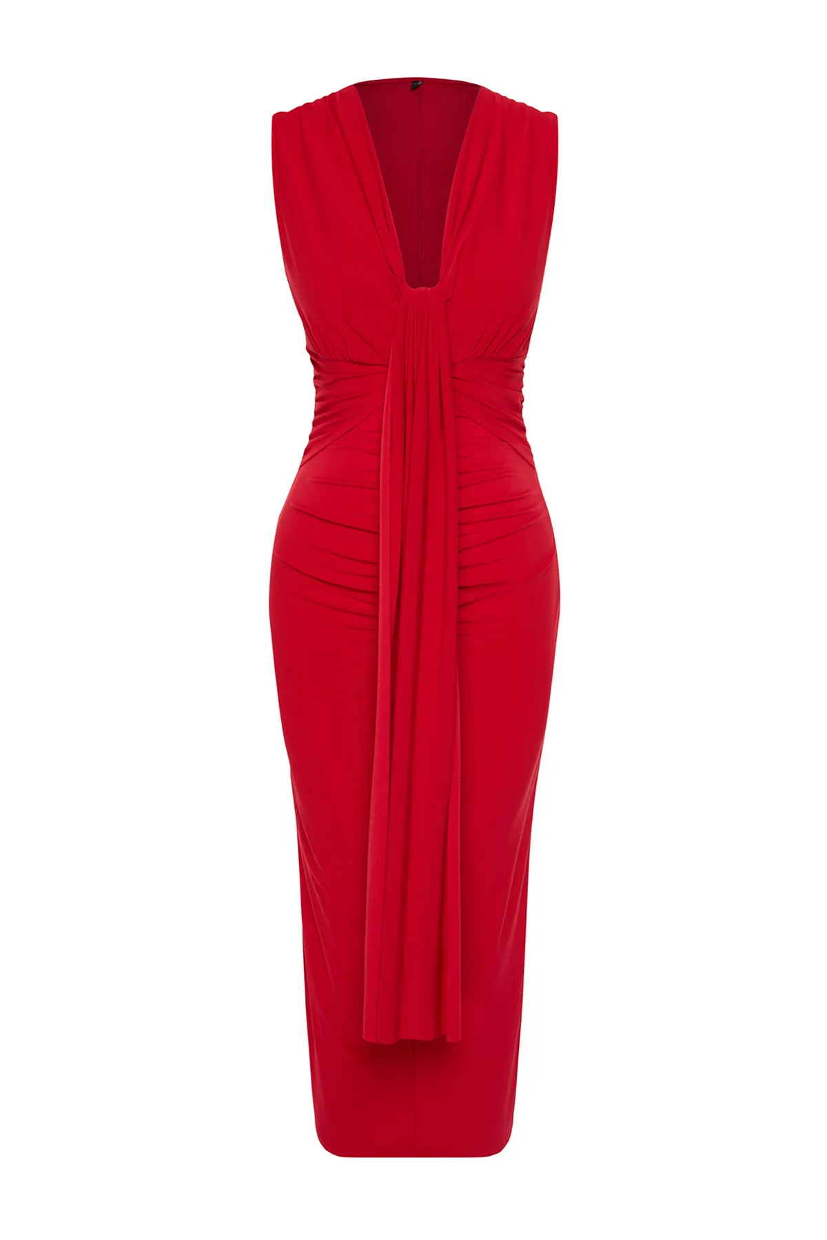 Trendyol Collection  Rotes, figurbetontes, drapiertes, elegantes Abendkleid TPRSS24EL00161