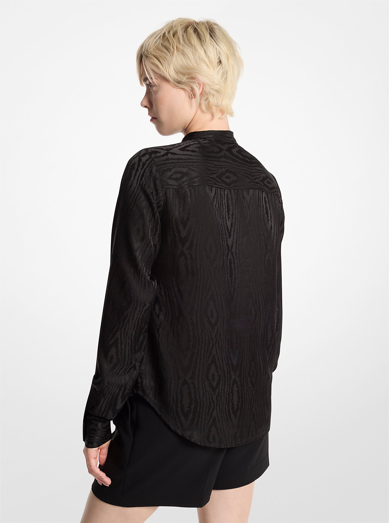 Moiré Tie-neck bluse - SVART