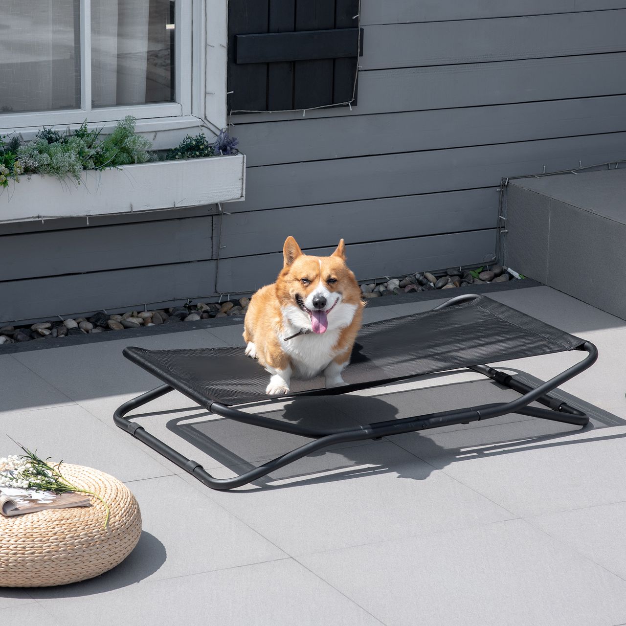 PawHut Hundeliege Outdoor erhöhtes Hundebett Haustierbett draußen Schwarz