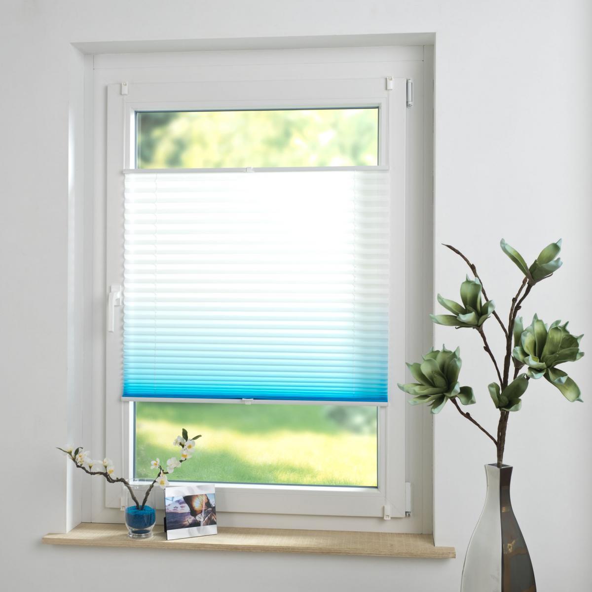 Bella Casa Klemmfix Plissee 90 x 210 cm azurblau Farbverlauf
