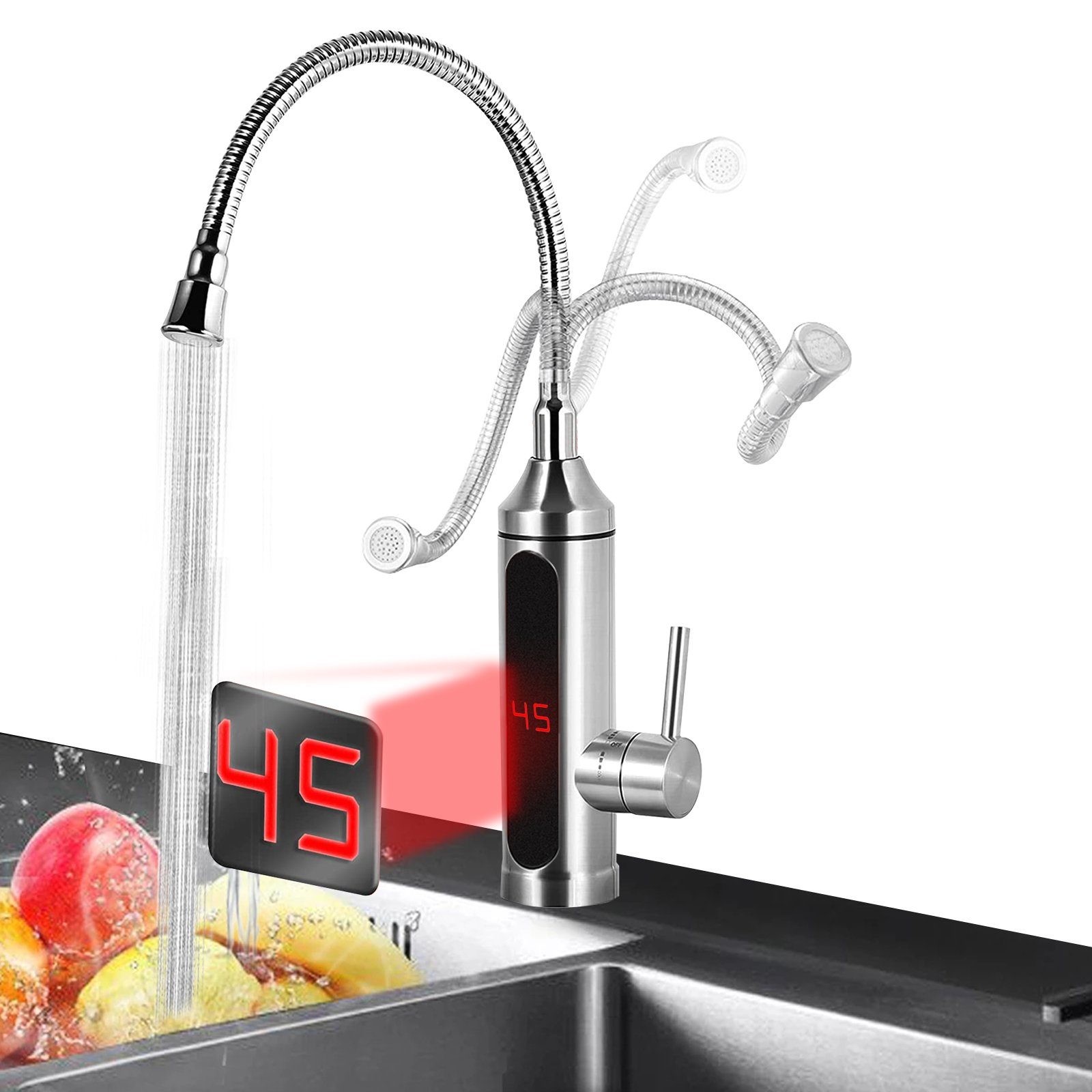 TWSOUL Durchlauferhitzer 3000W Elektrisch Wasserhahn mit Durchlauferhitzer, 30,00 °C, max 60,00 °C