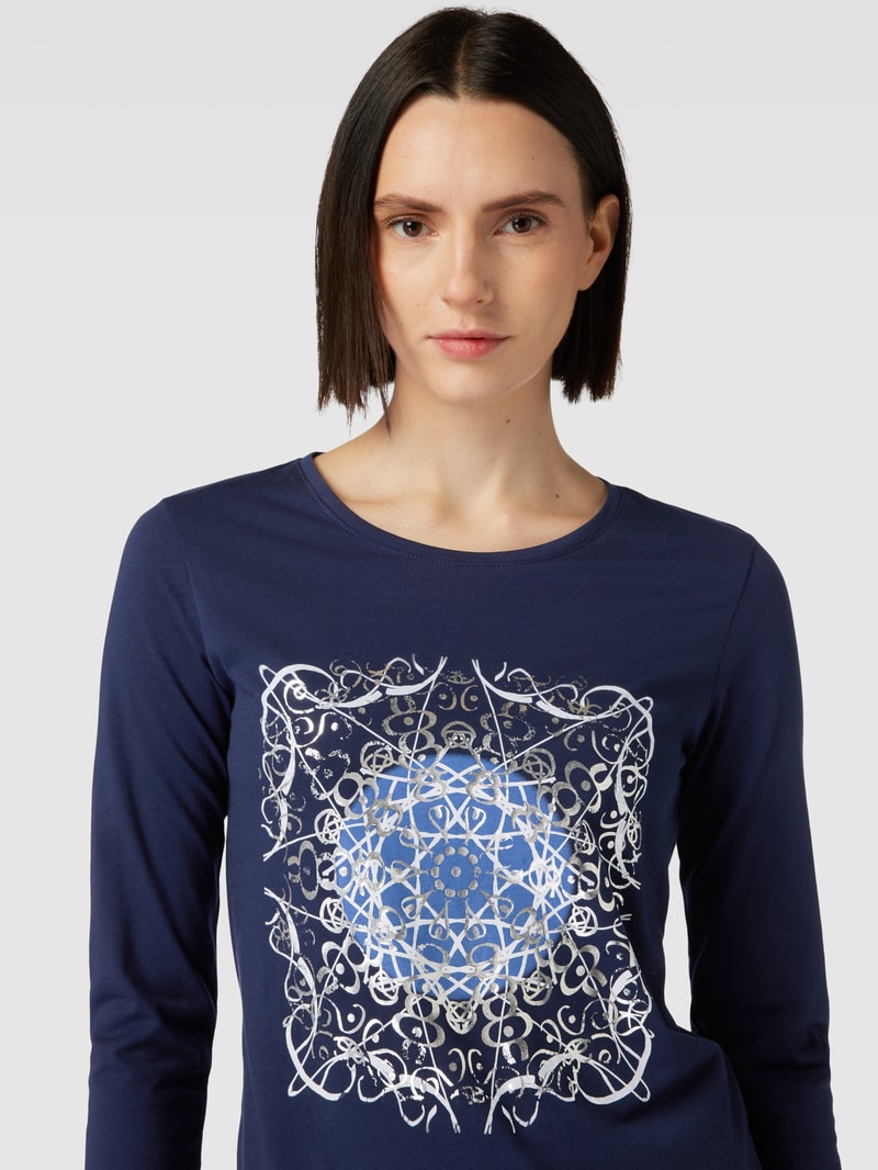 Longsleeve mit geripptem Rundhalsausschnitt  in dunkelblau