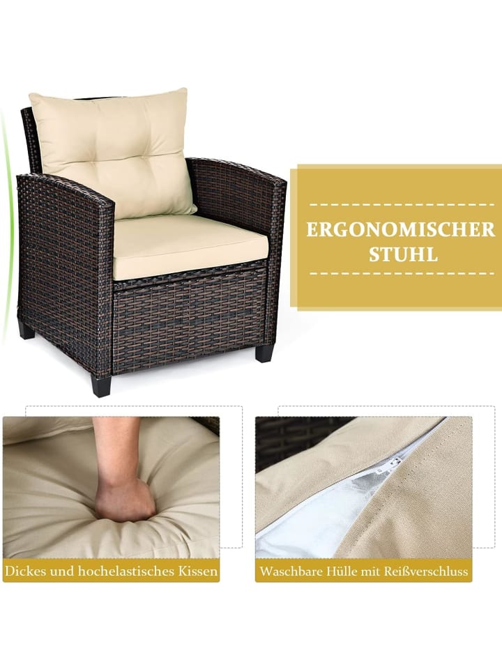 COSTWAY 3-tlg. Polyrattan Lounge Set in Braun günstig kaufen onesize