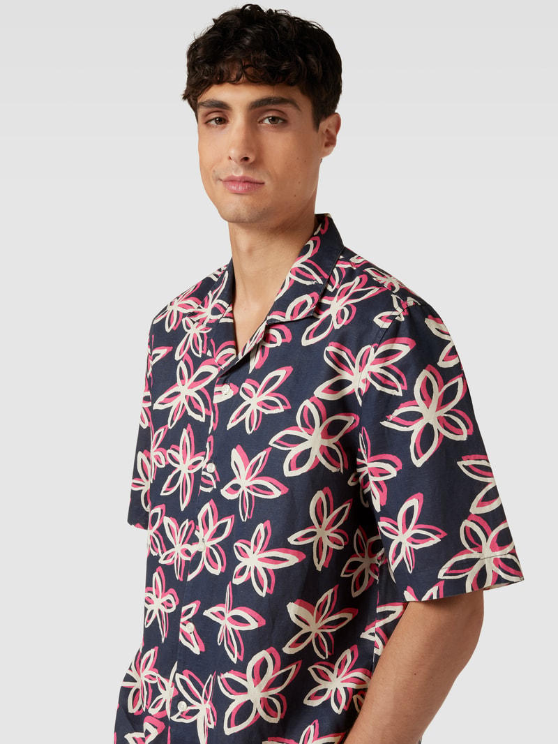 Regular Fit Freizeithemd mit Allover-Muster in marineblau