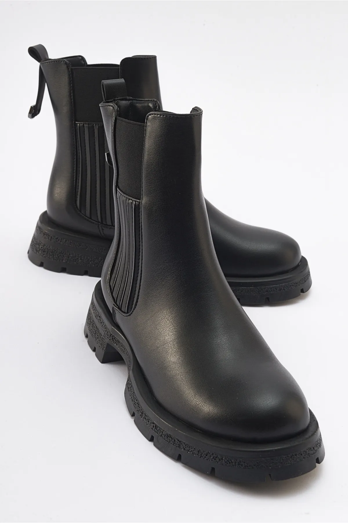 LuviShoes  DENIS Black Skin Elastic Damen-Chelsea-Stiefel