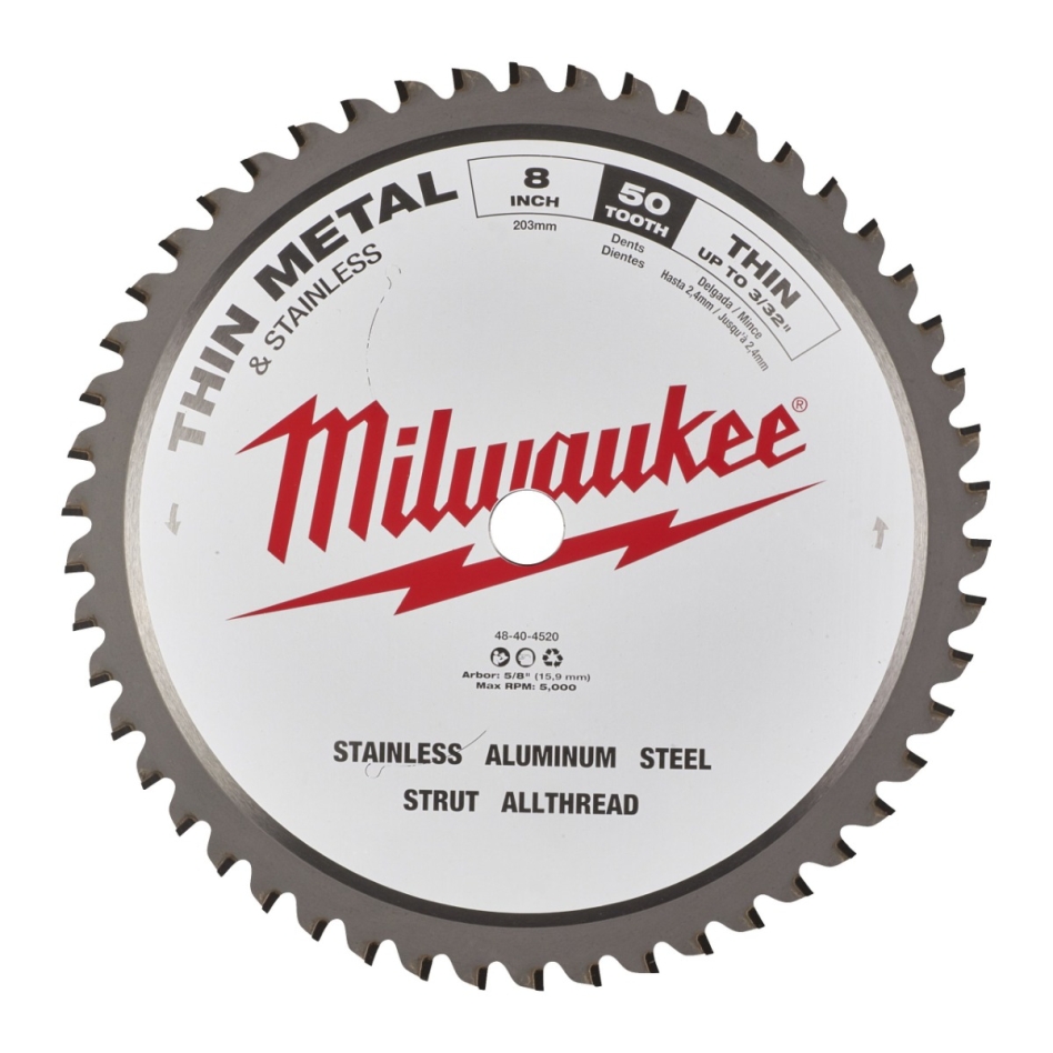 Lame de scie Milwaukee Accessories 48404520, 203 x 15,87 x 50 dents, pour fer et acier