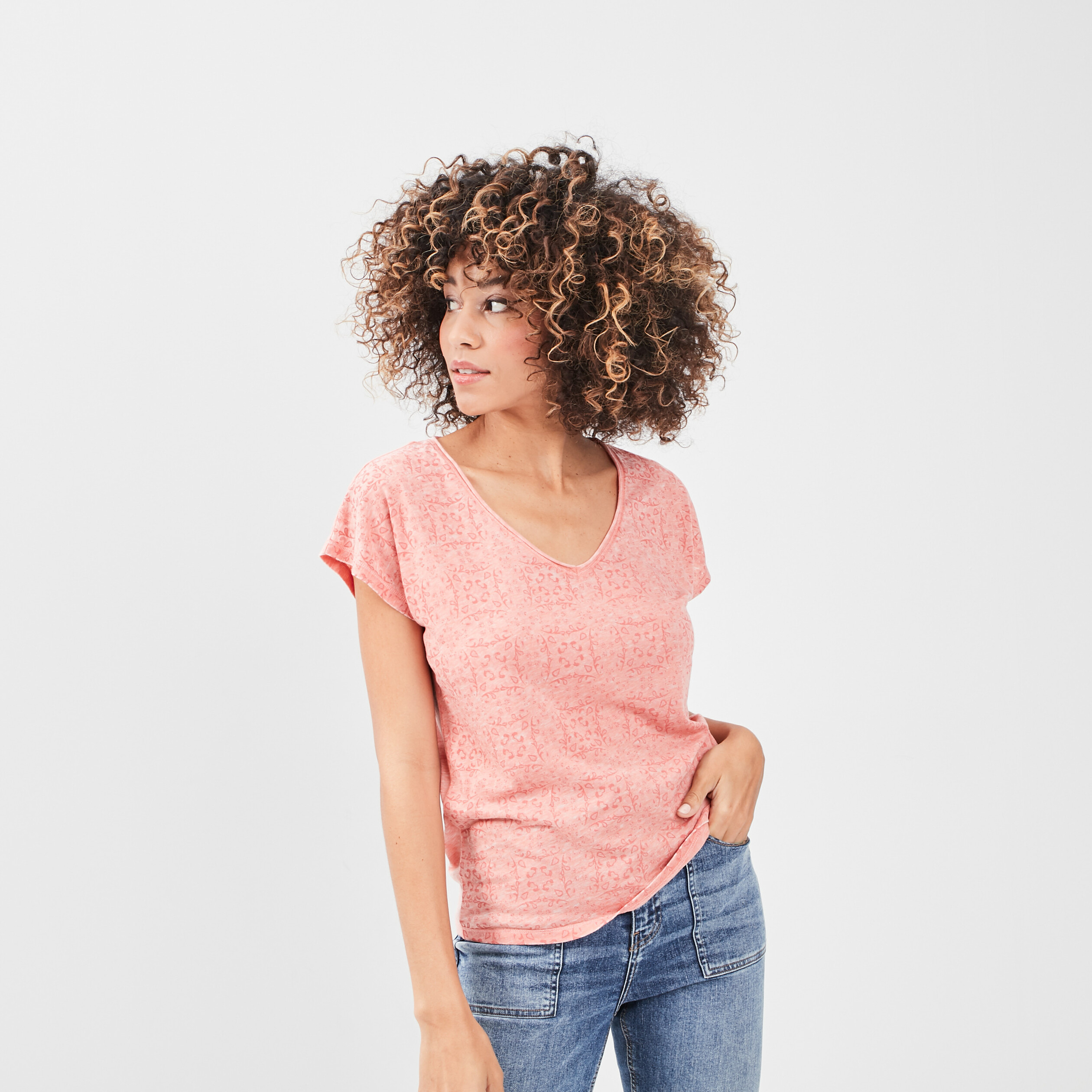 T-shirt manches courtes Creeks rose corail femme | La Halle