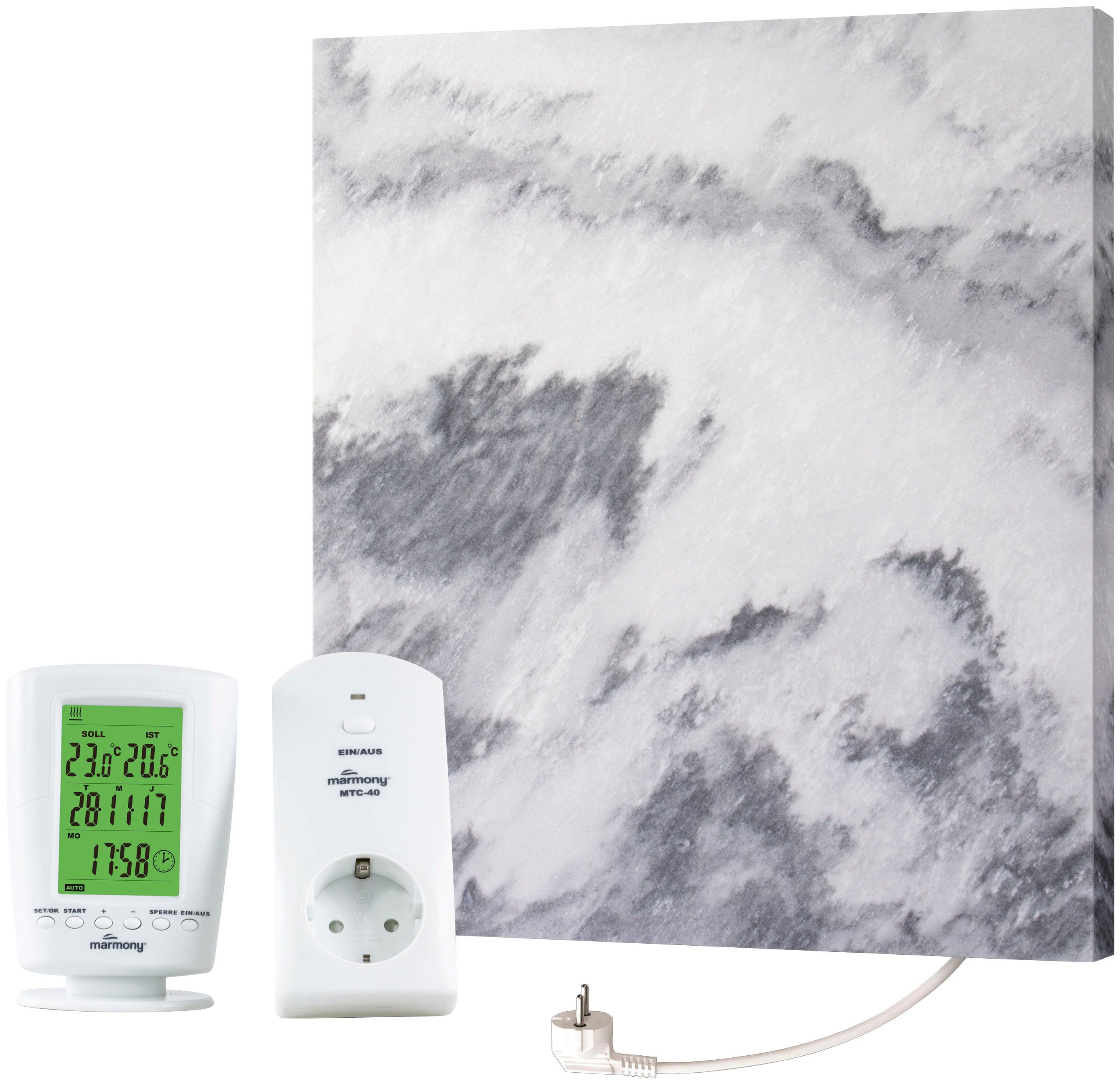 Marmony Infrarotheizung Carrara-Optik, 500 Watt, inkl. Fernbedienung und Timer