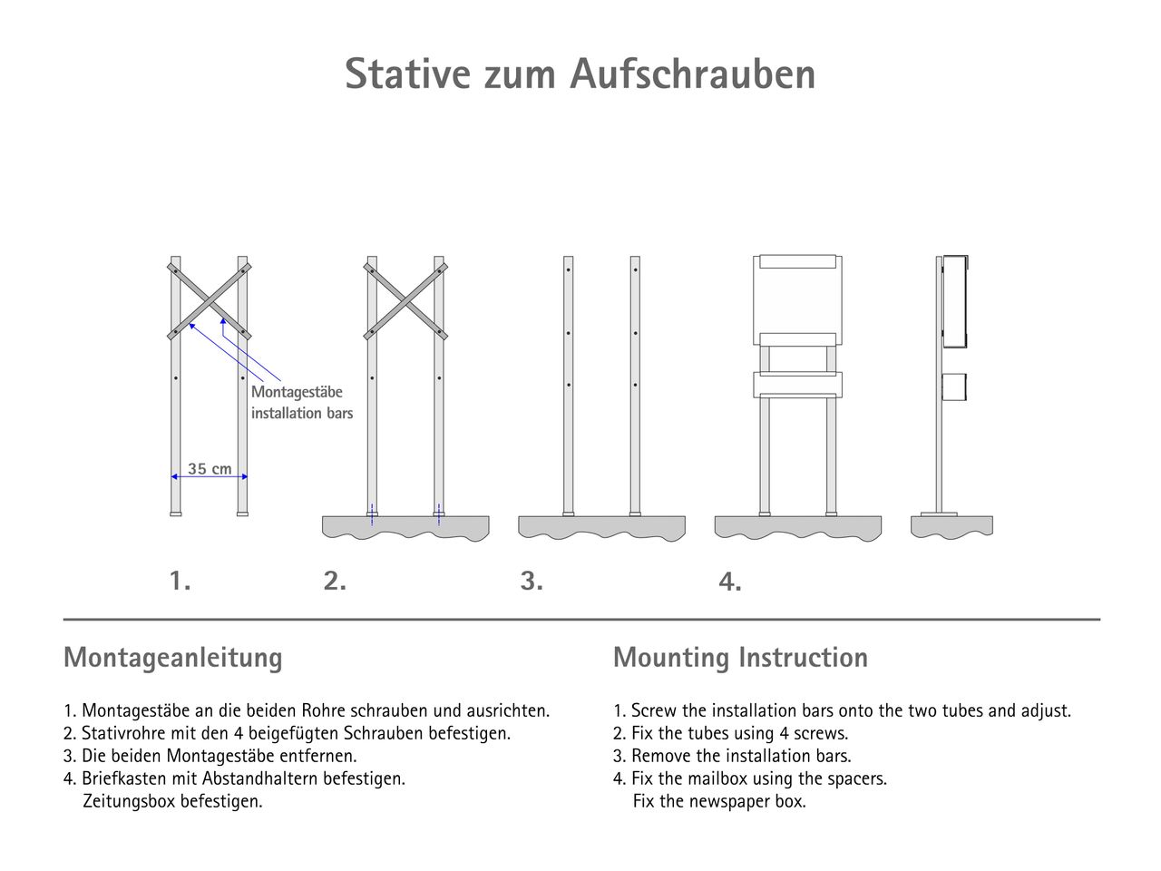 Keilbach Designprodukte Keilbach Stativ für Briefkasten und Zeitungsbox, Edelstahl, zum Aufschrauben