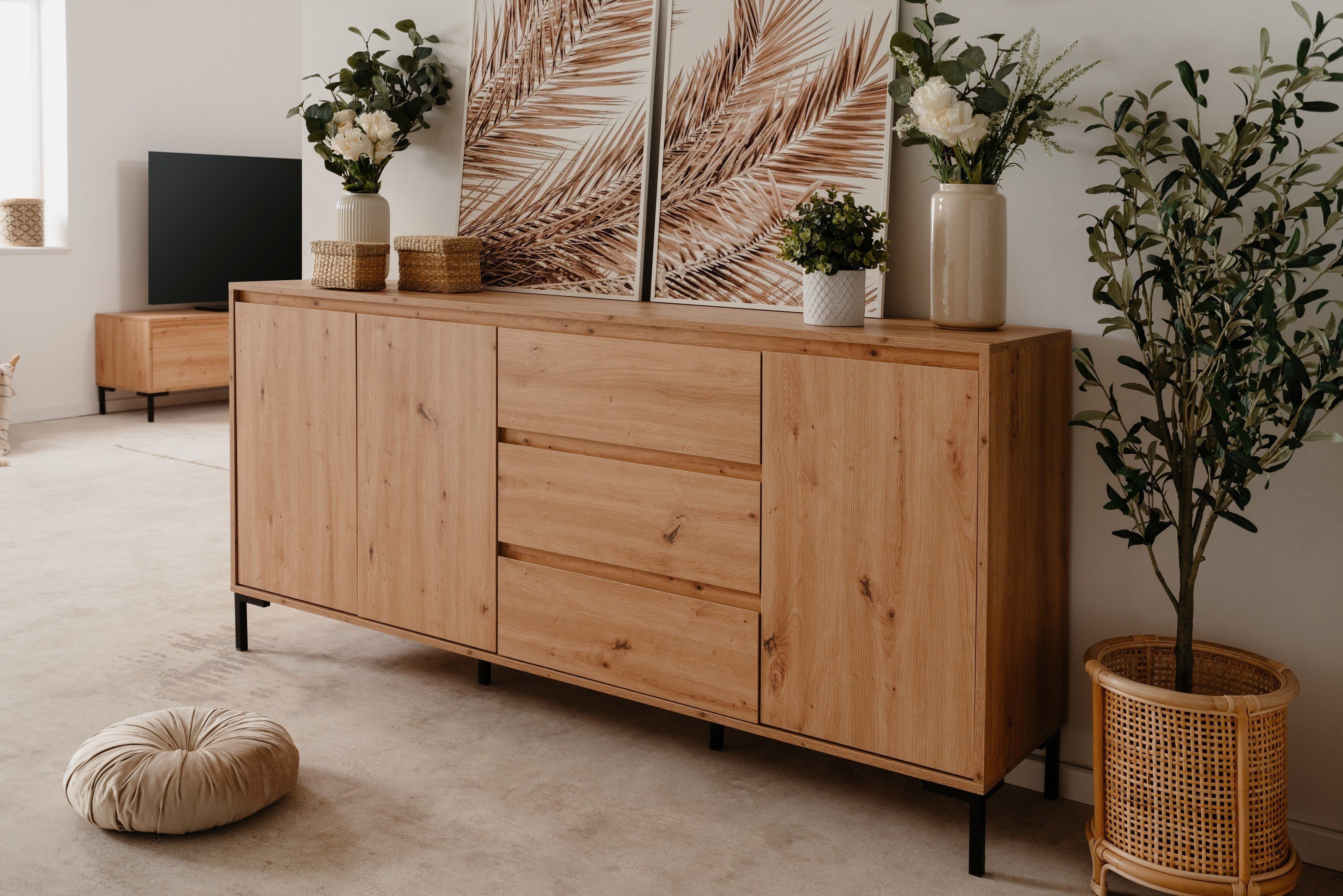 möbelando Sideboard Korsika (BxHxT: 170x87x40 cm), in Dekor Artisan Oak