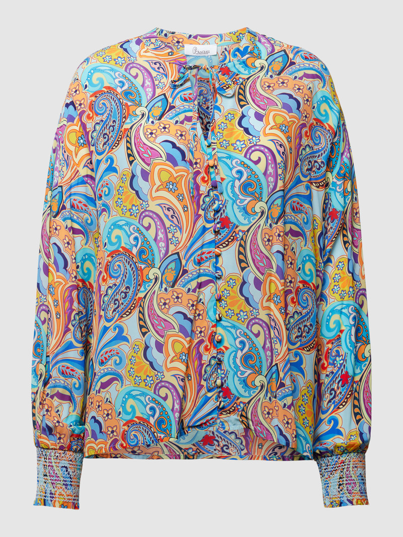 Hemdbluse aus reiner Viskose mit Paisley-Muster in blau