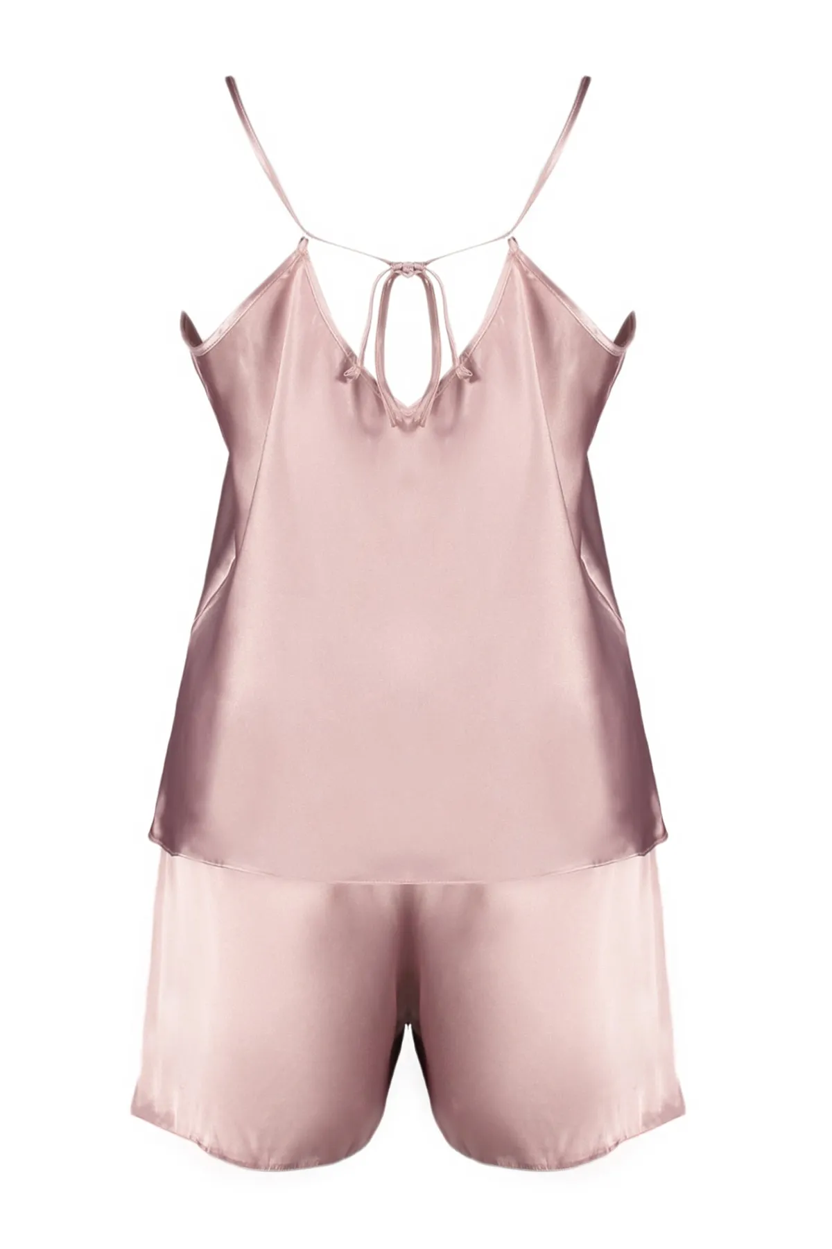 Trendyol Curve  Rosafarbenes Pyjama-Set aus Satin mit Riemchen TBBSS22PT00002