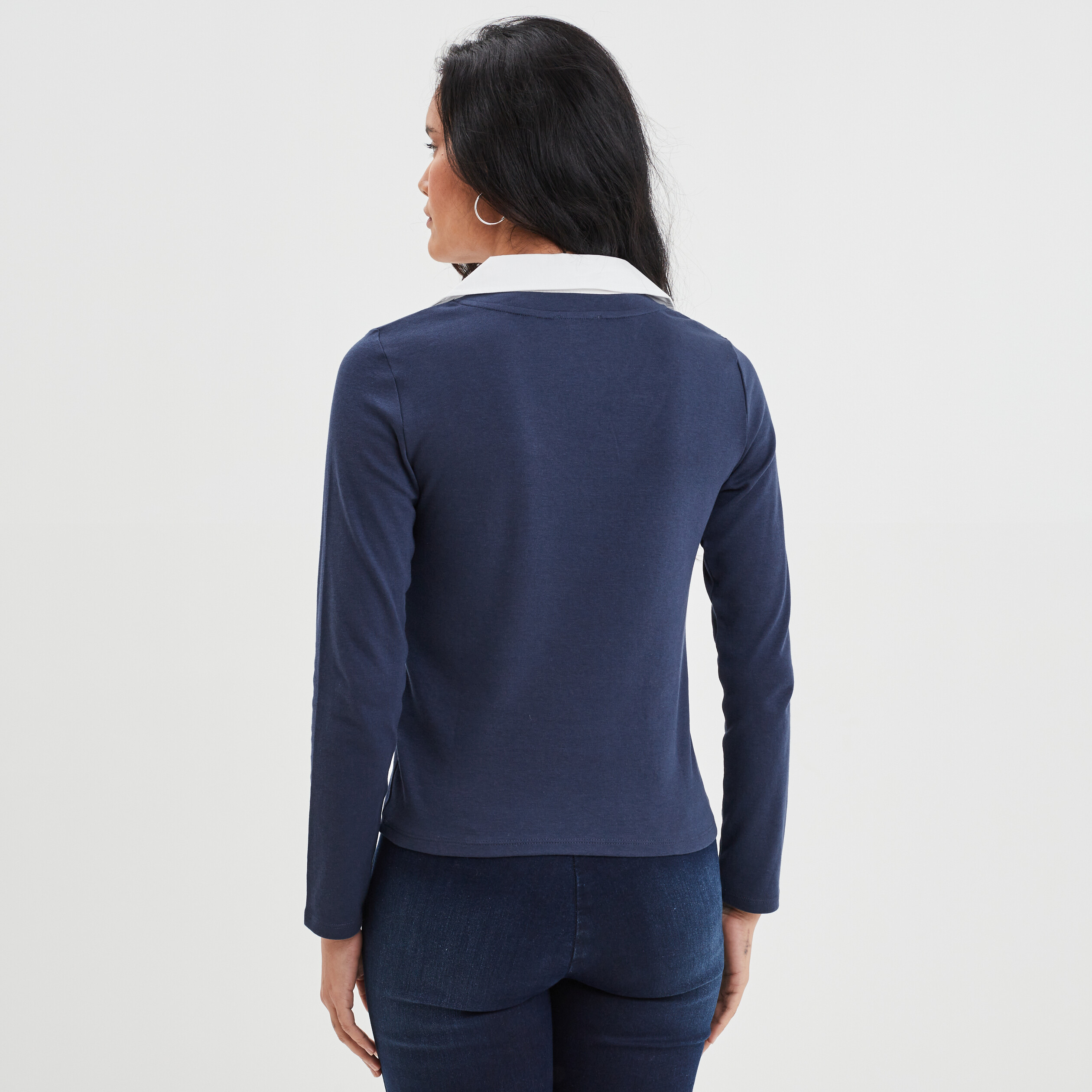 T-shirt col chemise Creeks bleu marine femme | La Halle