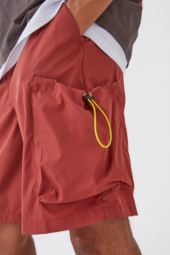 Relaxed Fit Elasticated Waist Nylon Cargo Shorts