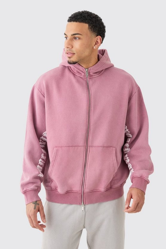 Oversize Hoodie mit Acid-Waschung, Trichterkragen und Reißverschluss