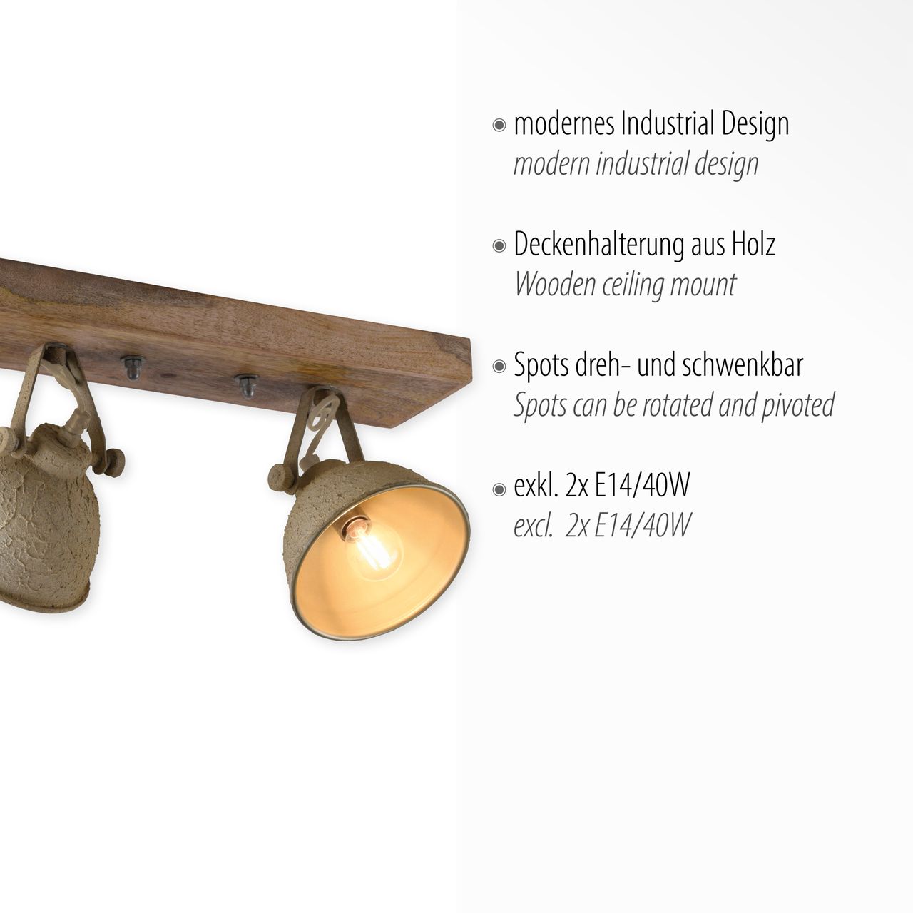 JUST LIGHT LeuchtenDirekt Wand- und Deckenleuchte SAMIA, 2x E14 max. 40,00Watt, dreh- und schwenkbar, Innenleuchte, IP20