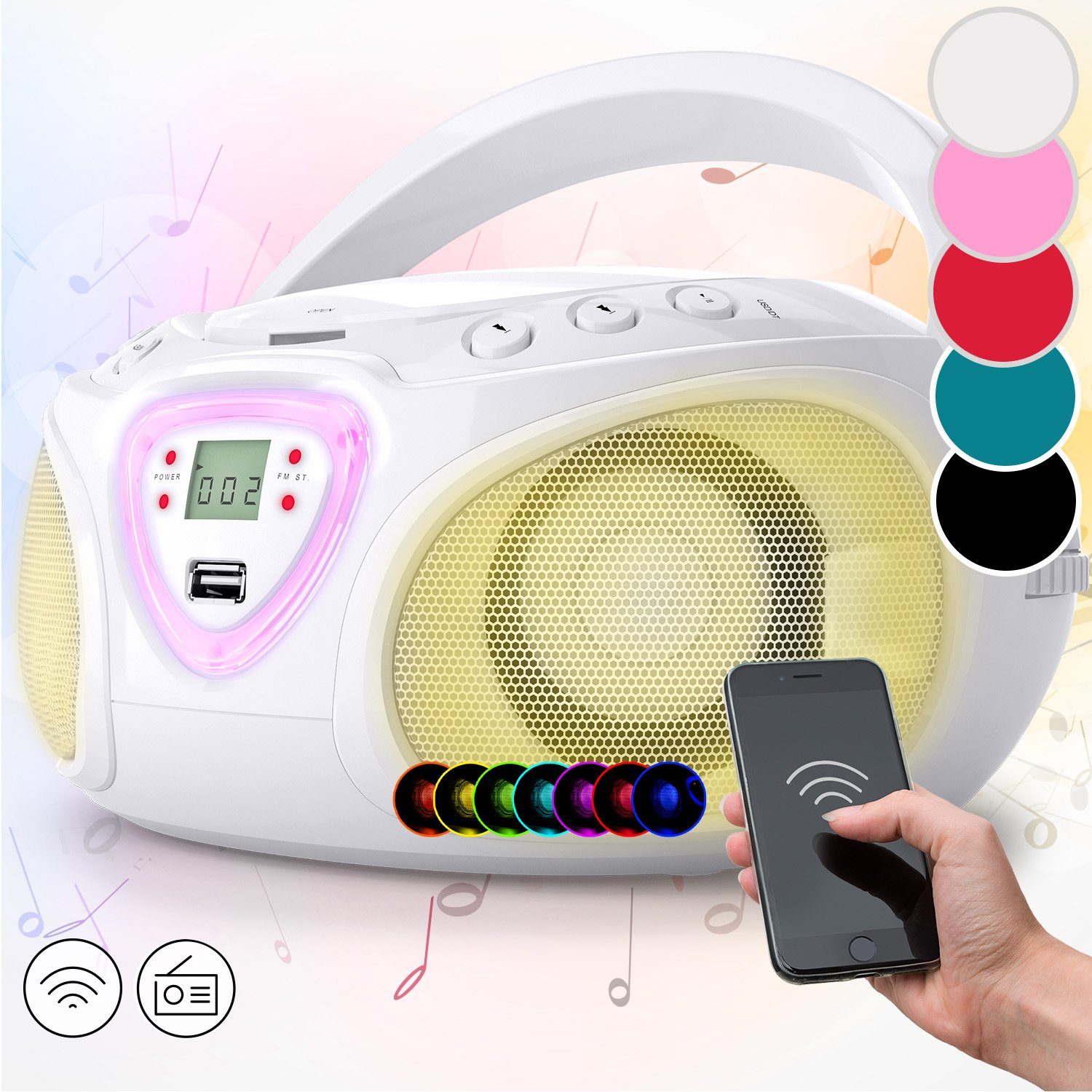 Auna Roadie Radio (FM-Radio, Kinder CD Player tragbar Musikbox Bluetooth CD Spieler Radio Soundbox)