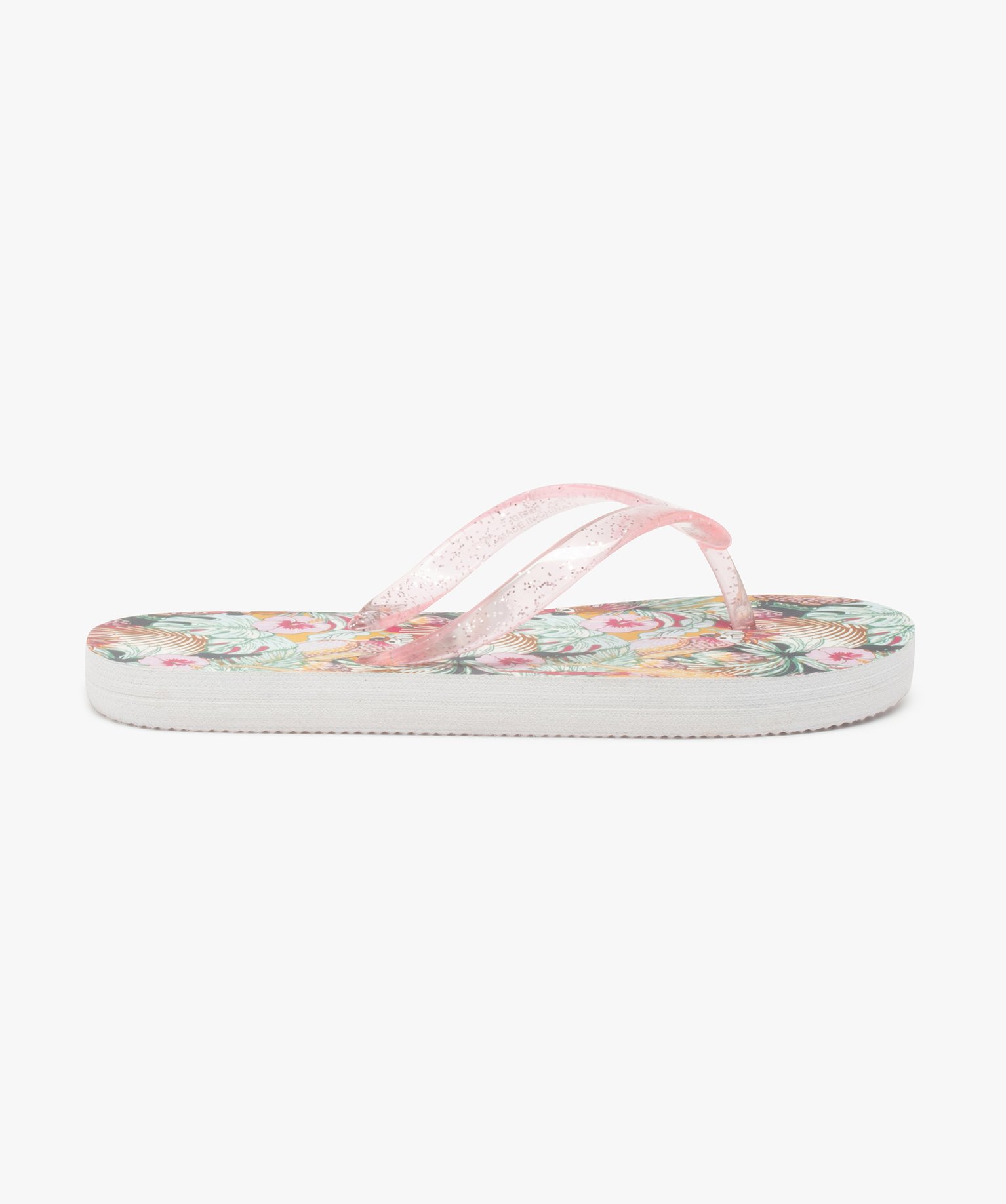 Tongs fille à semelle imprimée jungle et brides pailletées multicolore | GEMO