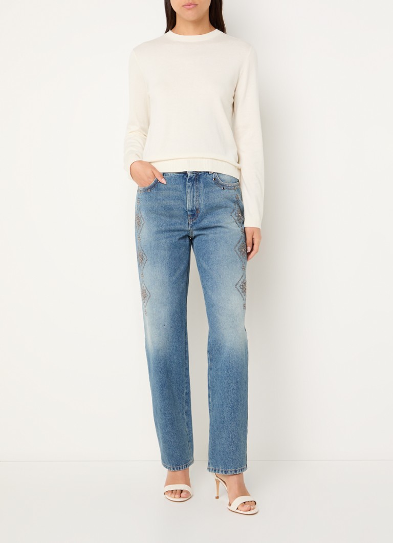 Jean MaxMara Gatti taille haute, coupe droite, orné de clous et délavé moyen