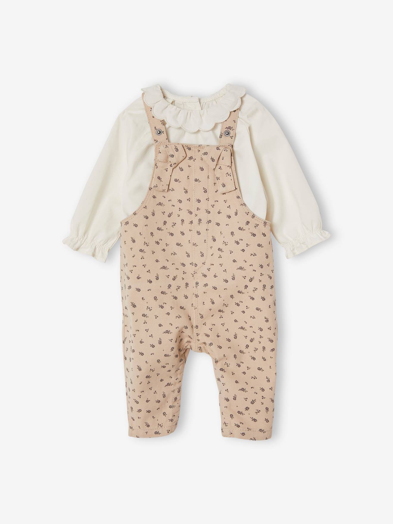 Ensemble bébé blouse et salopette imprimée ivoire