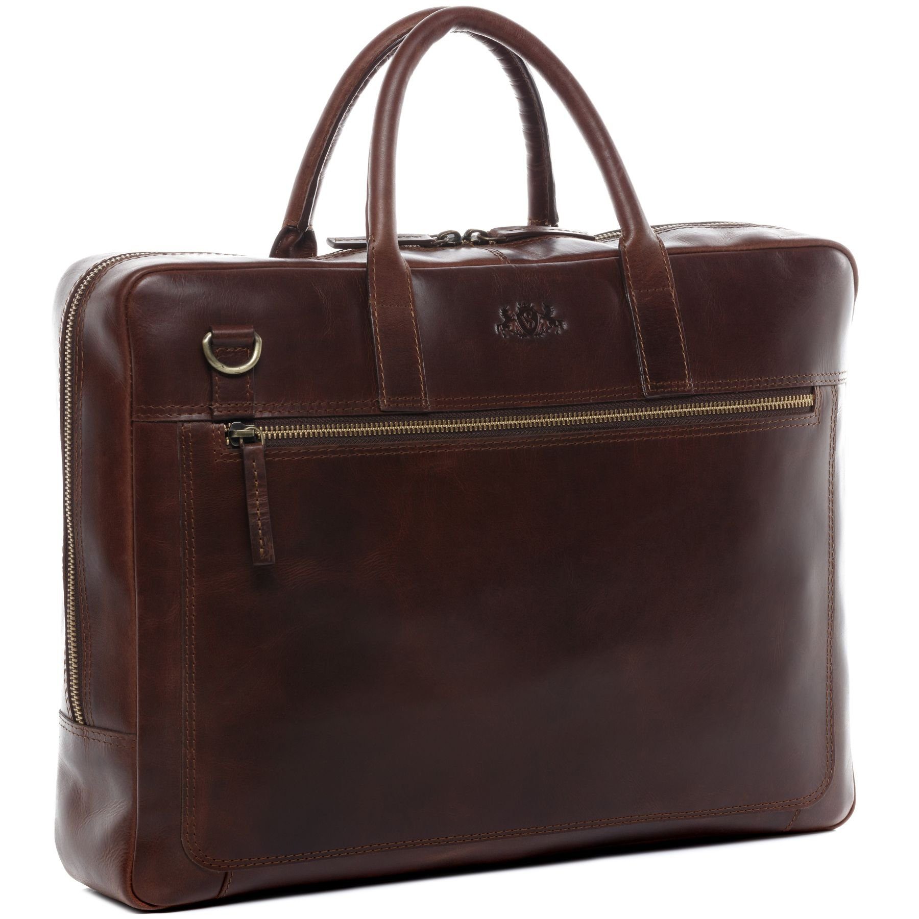 SID & VAIN Laptoptasche Leder Businesstasche Unisex DIXON, Laptoptasche 15,4 Zoll, Aktentasche Echtleder Damen Herren braun