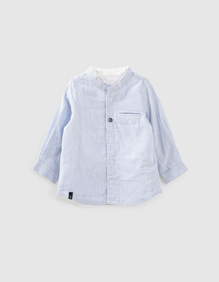 Chemise réversible blanc bleu rayé coton bio bébé garçon