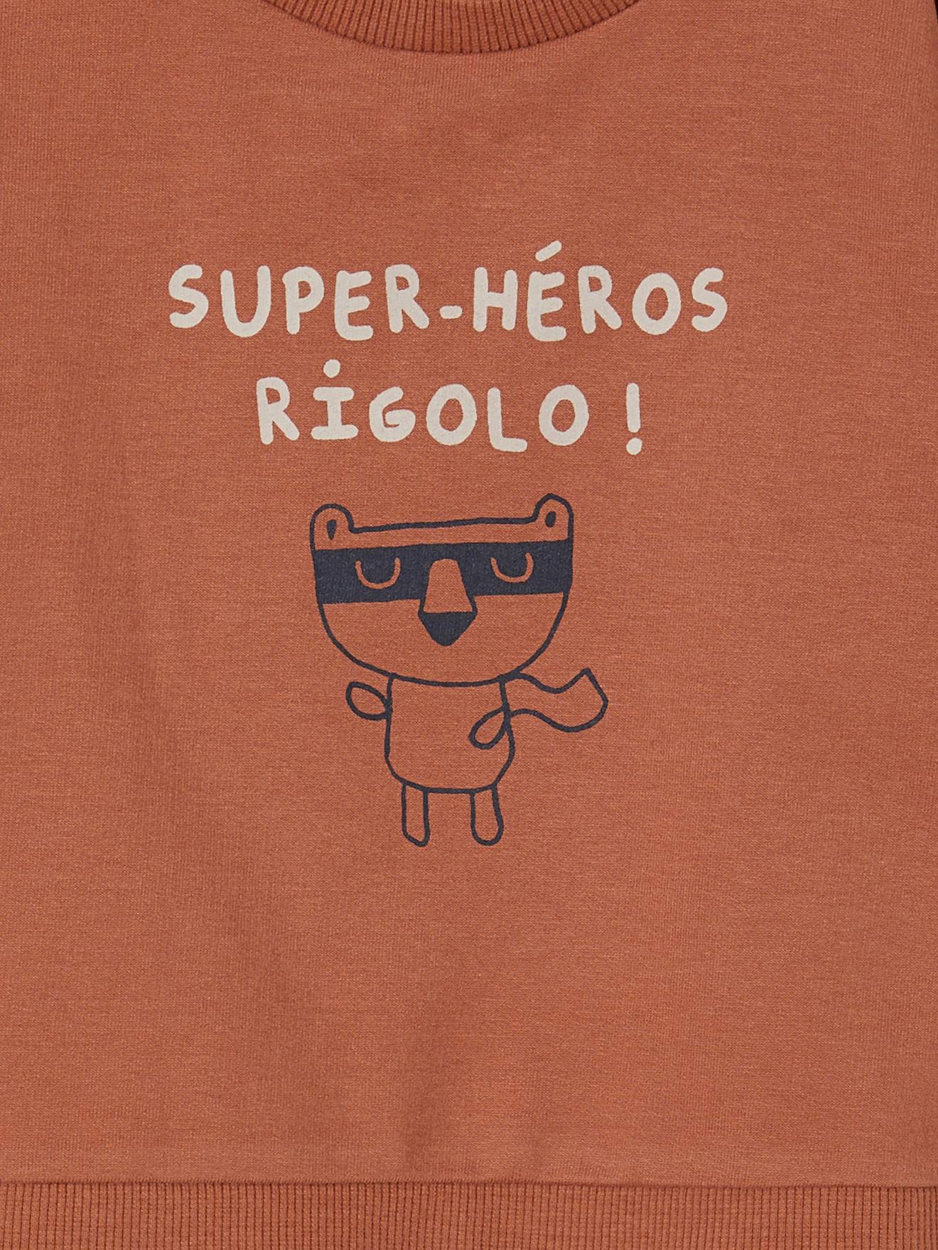 Vertbaudet Baby Sweatshirt SUPER-HÉROS RIGOLO, personalisierbar Oeko-Tex - himmelblau
