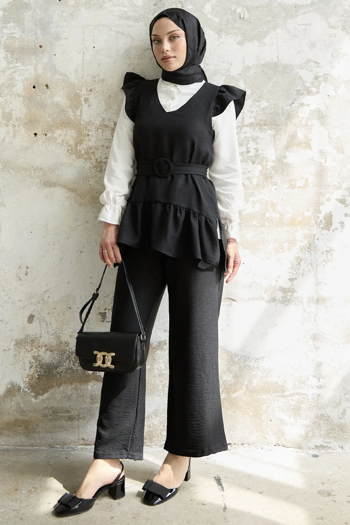 InStyle  Dreierset mit Rüschenschultern - Schwarz