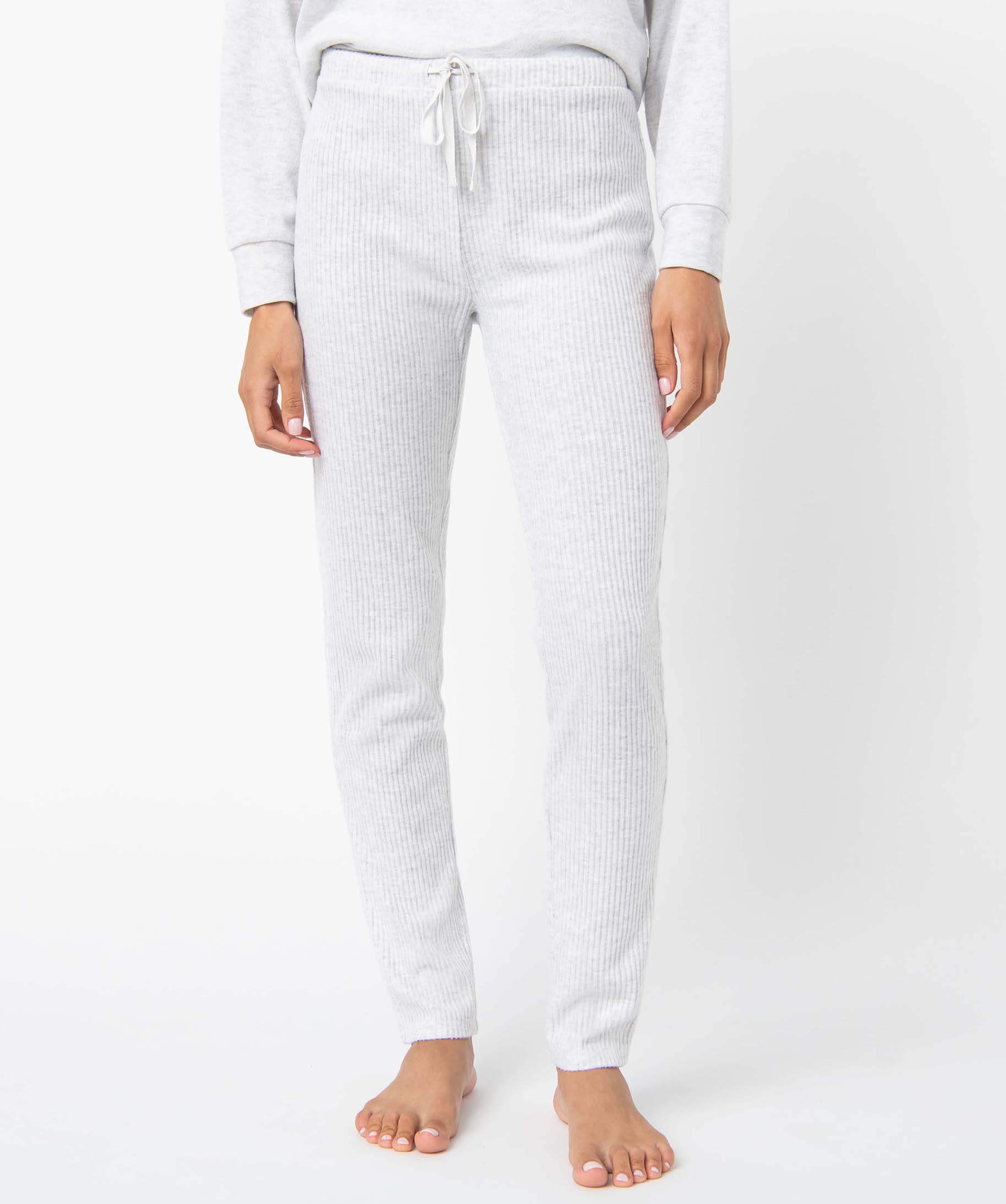 Pantalon de pyjama femme en maille ctelée gris clair | GEMO